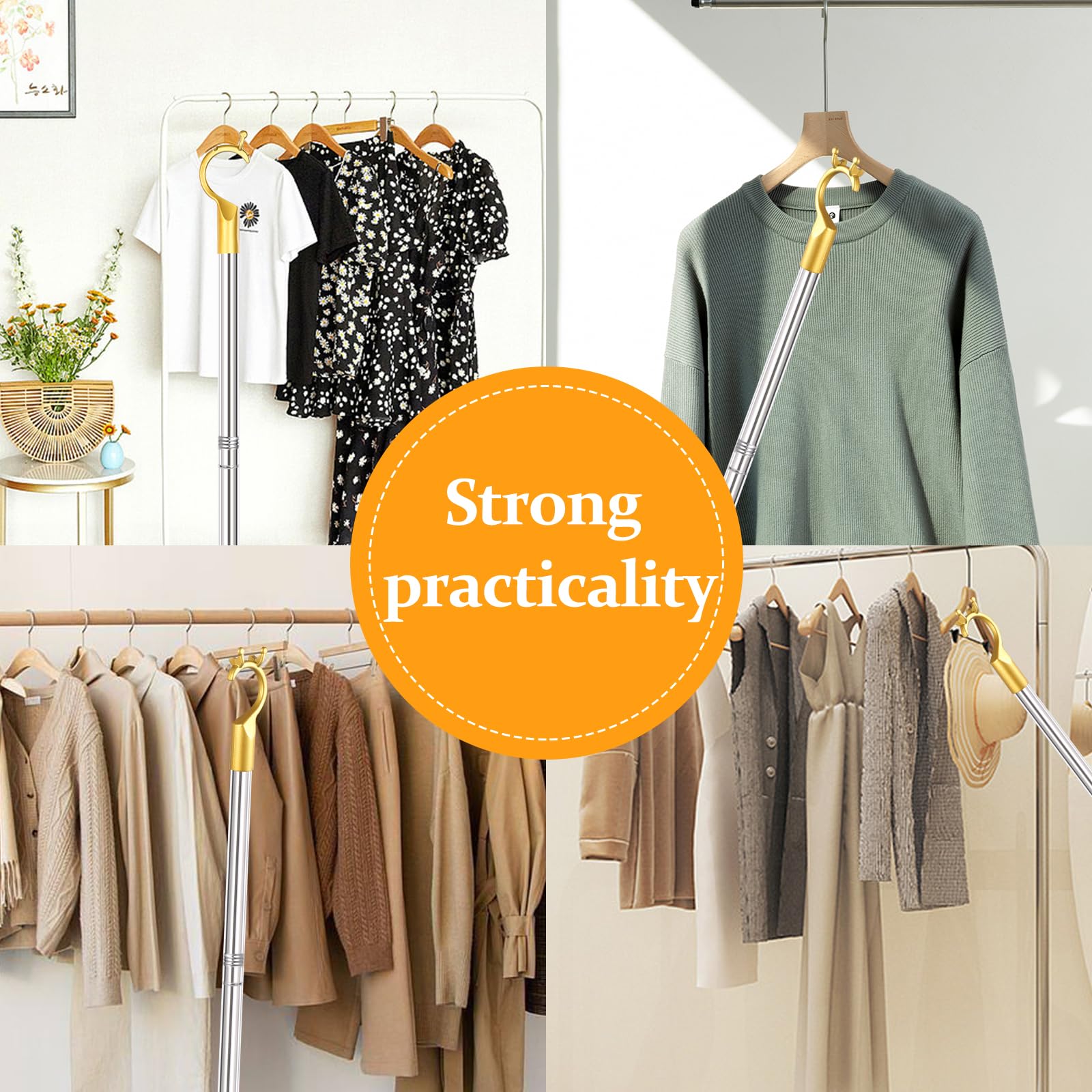 Adjustable Stainless Steel Clothes Hanging Rod (26-55 inches) - Lightweight & Sturdy Closet Hook Rod for Wardrobe, Laundry Room, or Dorm Organization