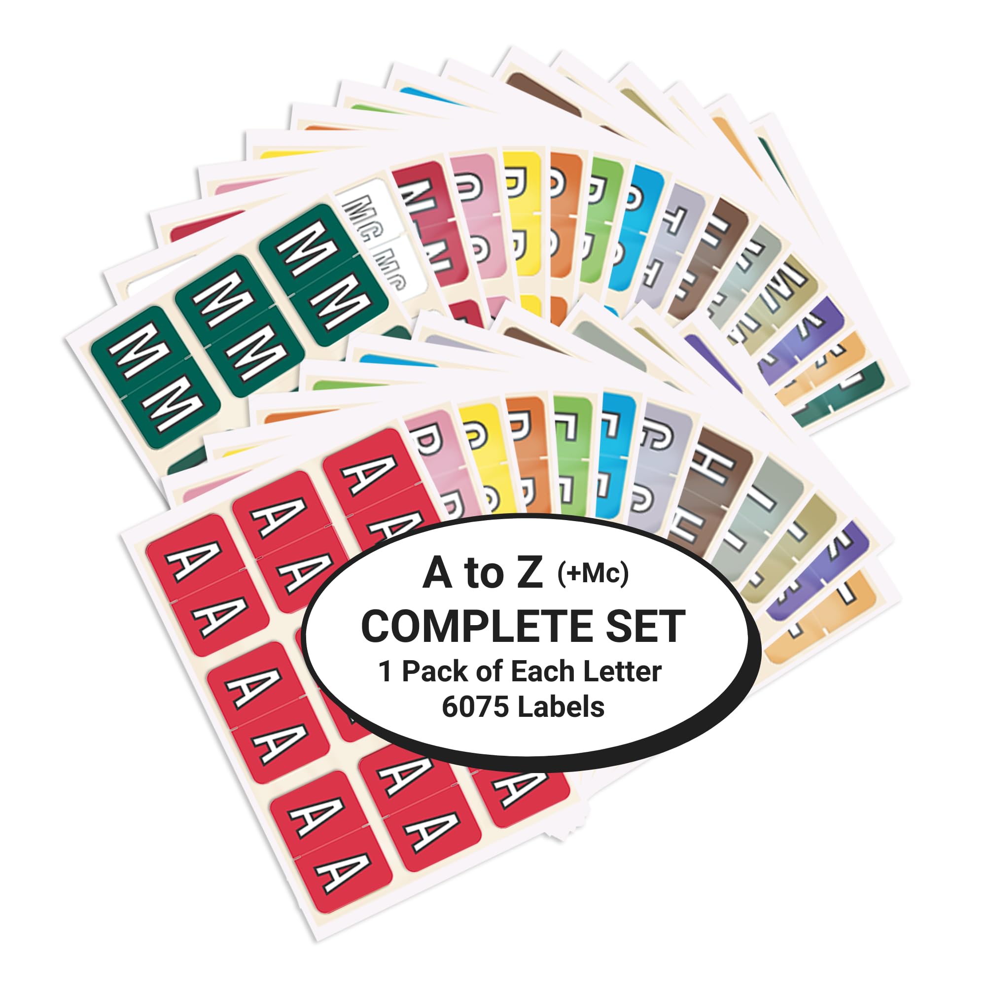 Alphabet Labels for File Folders - A to Z Plus Mc Complete Set (6075 Labels, 225 Stickers per Letter) | Compatible with Barkley/Sycom FABKM-BRAM Series | Office Organization, Medical Records, School Filing System