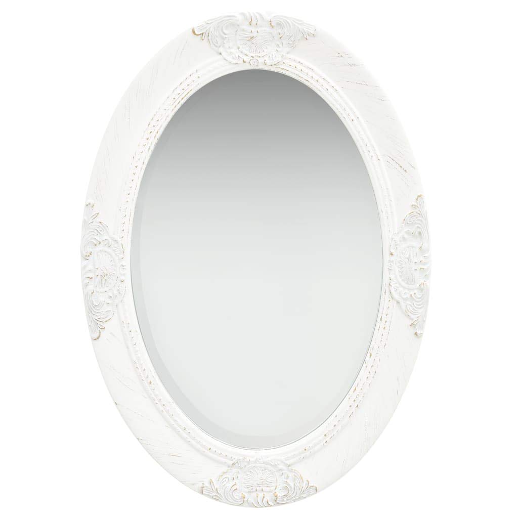 LUSHAZER Baroque Style Wall Mirror - Elegant Wooden Frame Vanity Mirror for Makeup & Dressing Table - 19.7x27.6 Inch White Decorative Mirror for Living Room, Bedroom & Bathroom - Perfect for Home Decor, Bridal Dressing & Selfie Background