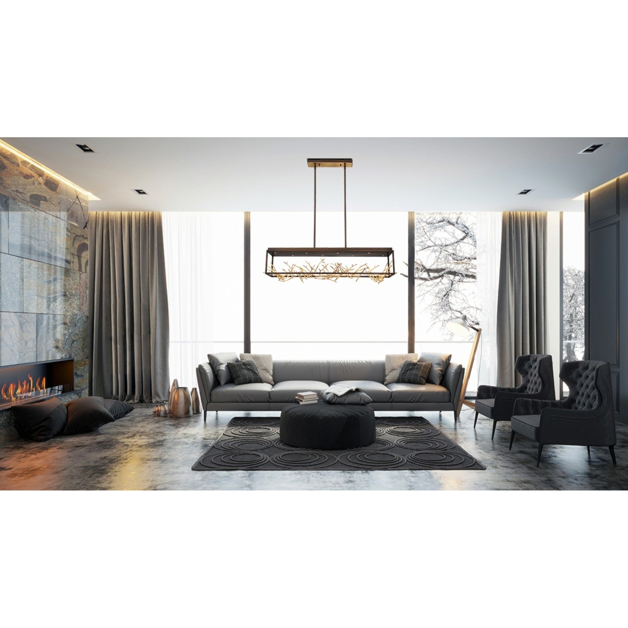 Aerie 8-Light 42 LED Linear Chandelier in Gold & Black Finish - Modern Dining Room Lighting Fixture for Kitchen Island, Living Room, and Entryway