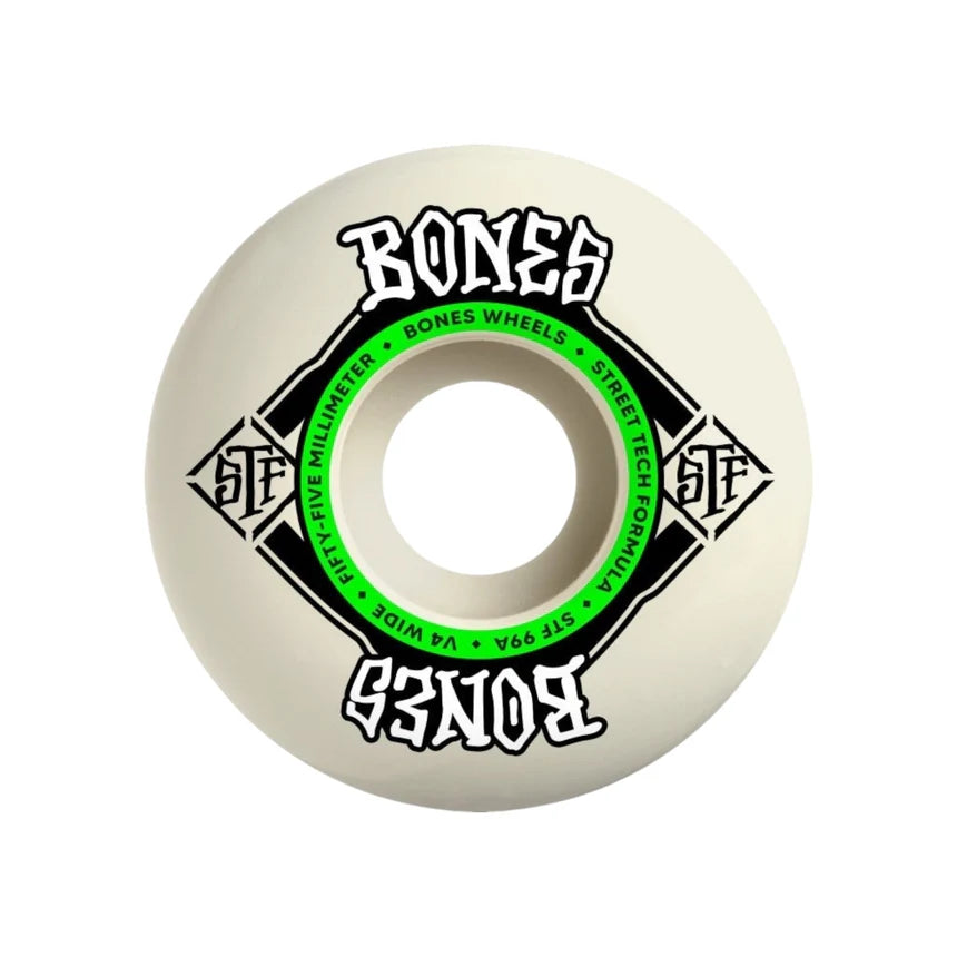 Bones STF V4 Wides Wheels 55mm 99A Skateboard Wheels - High Performance for Street Skating and Tricks