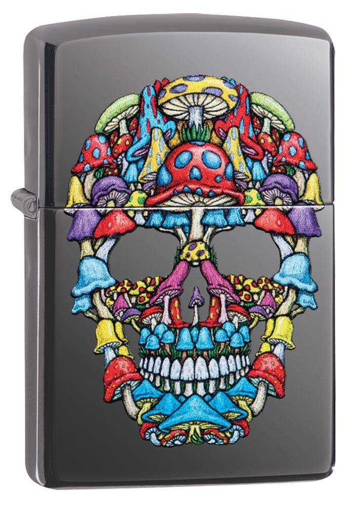 Zippo Black Ice Pocket Lighter with Mushroom Skull Design - Windproof Refillable Metal Lighter for Camping, Hiking, Outdoor Adventures & Everyday Carry (EDC)