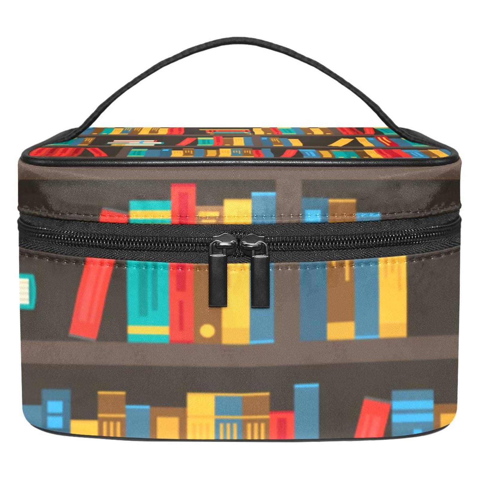 Colorful Decorative Book Shelves Makeup Organizer Bag - Portable Travel Cosmetic Case for Women & Girls - Perfect for Toiletries, Home Storage & On-the-Go Organization