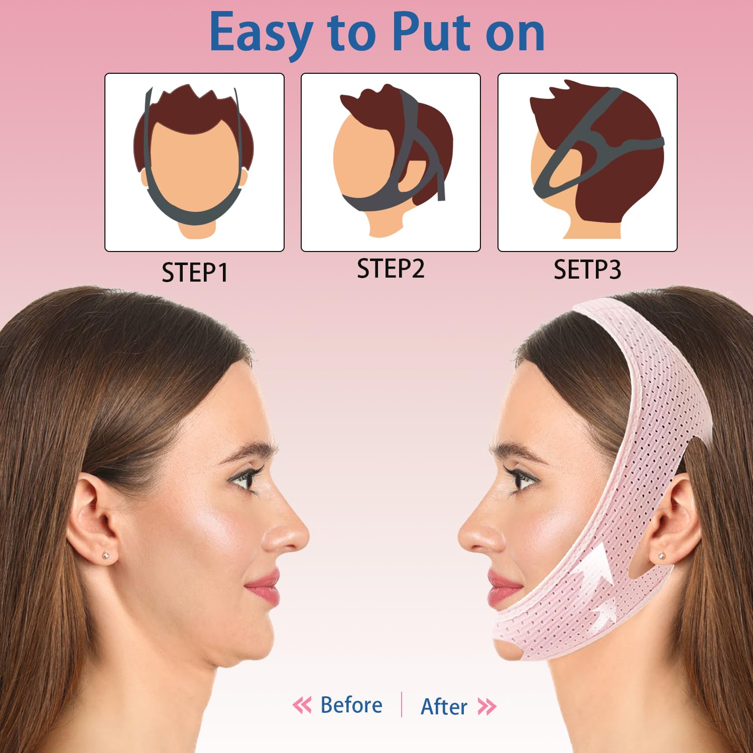 Anti-Snoring Chin Strap for Sleeping & CPAP Users - Adjustable, Breathable Jaw Strap for Sleep Apnea - Snore Stopper for Men & Women (Pink, Medium) - Perfect for Nighttime Comfort & Travel Use