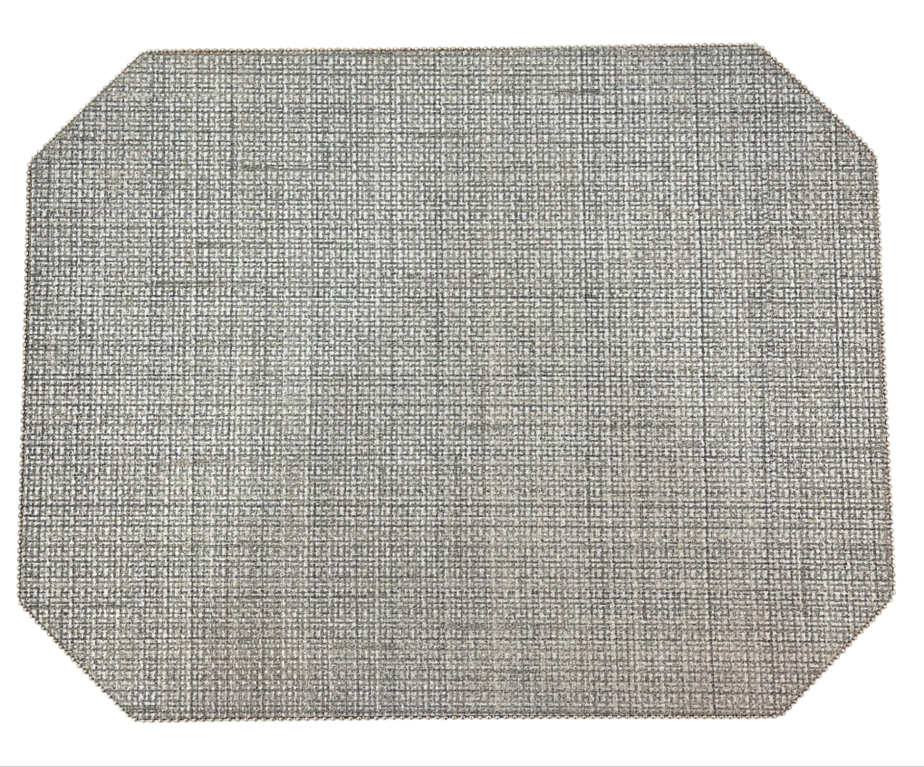 Bottega Cut Corner Rectangle Placemat - Reversible Navy & Metallic Raffia Silver Sage - Perfect for Dining Tables, Kitchen Countertops, and Home Decor