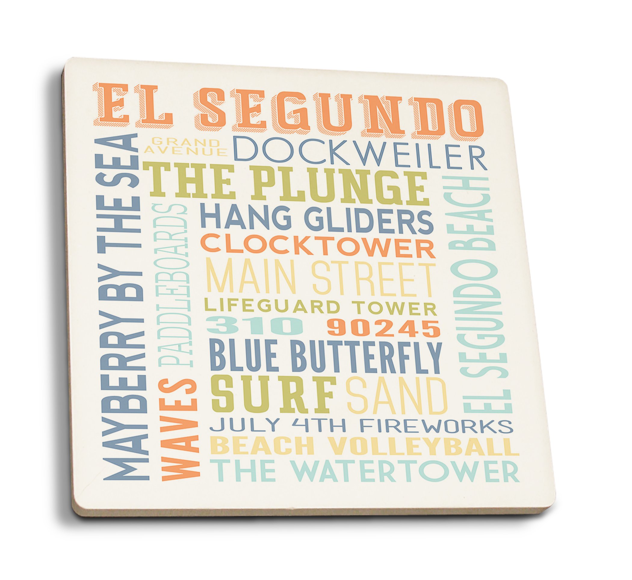 Absorbent Ceramic Coasters Set of 4 - Cork Backed Drink Coasters for Kitchen & Dining Table Decor - California Inspired Typography Design - Perfect for Home, Office, and Party Use
