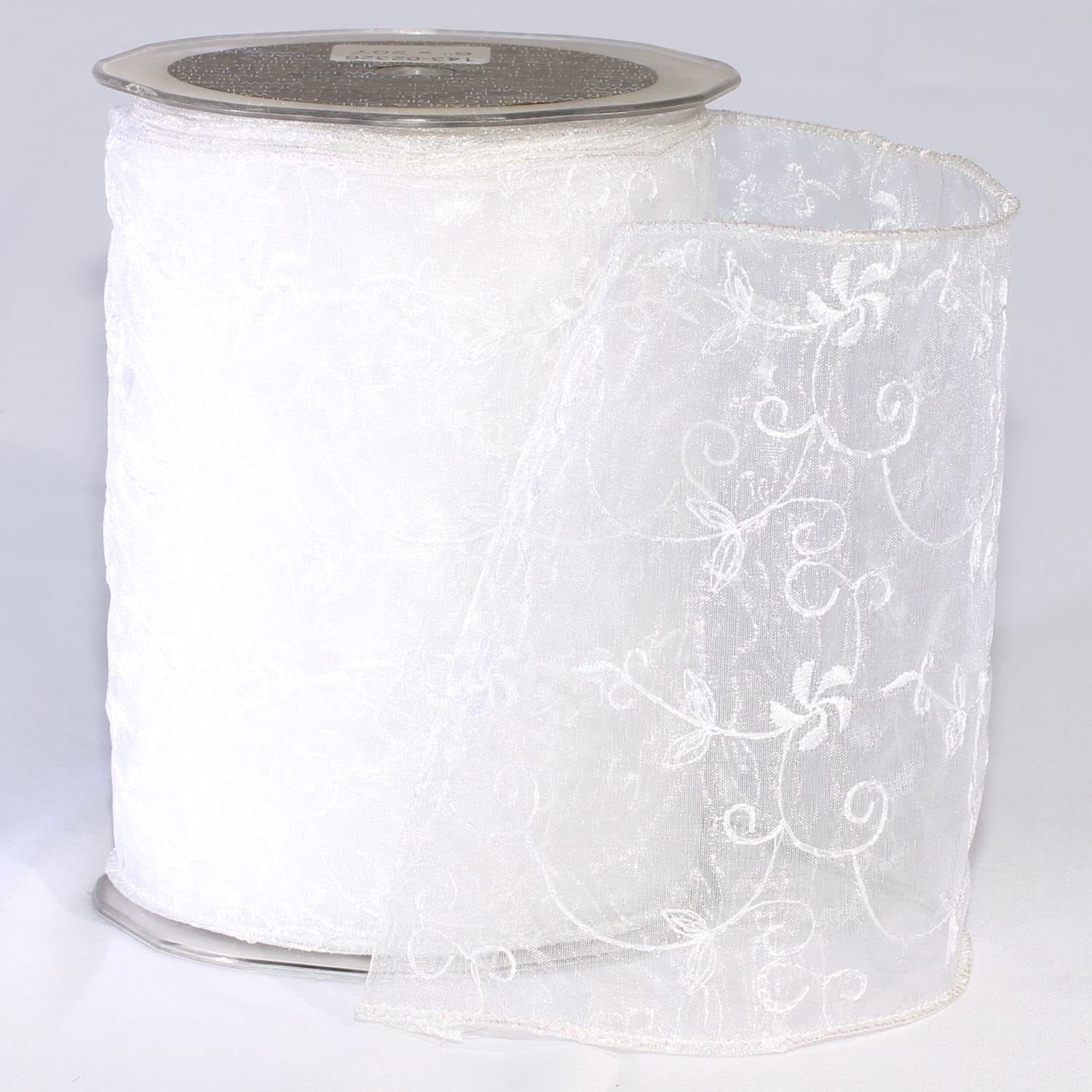 Premium White Jacques Lalou Wired Craft Ribbon - 6 Inch x 20 Yards Roll for Gift Wrapping, Floral Arrangements & DIY Wedding Decorations
