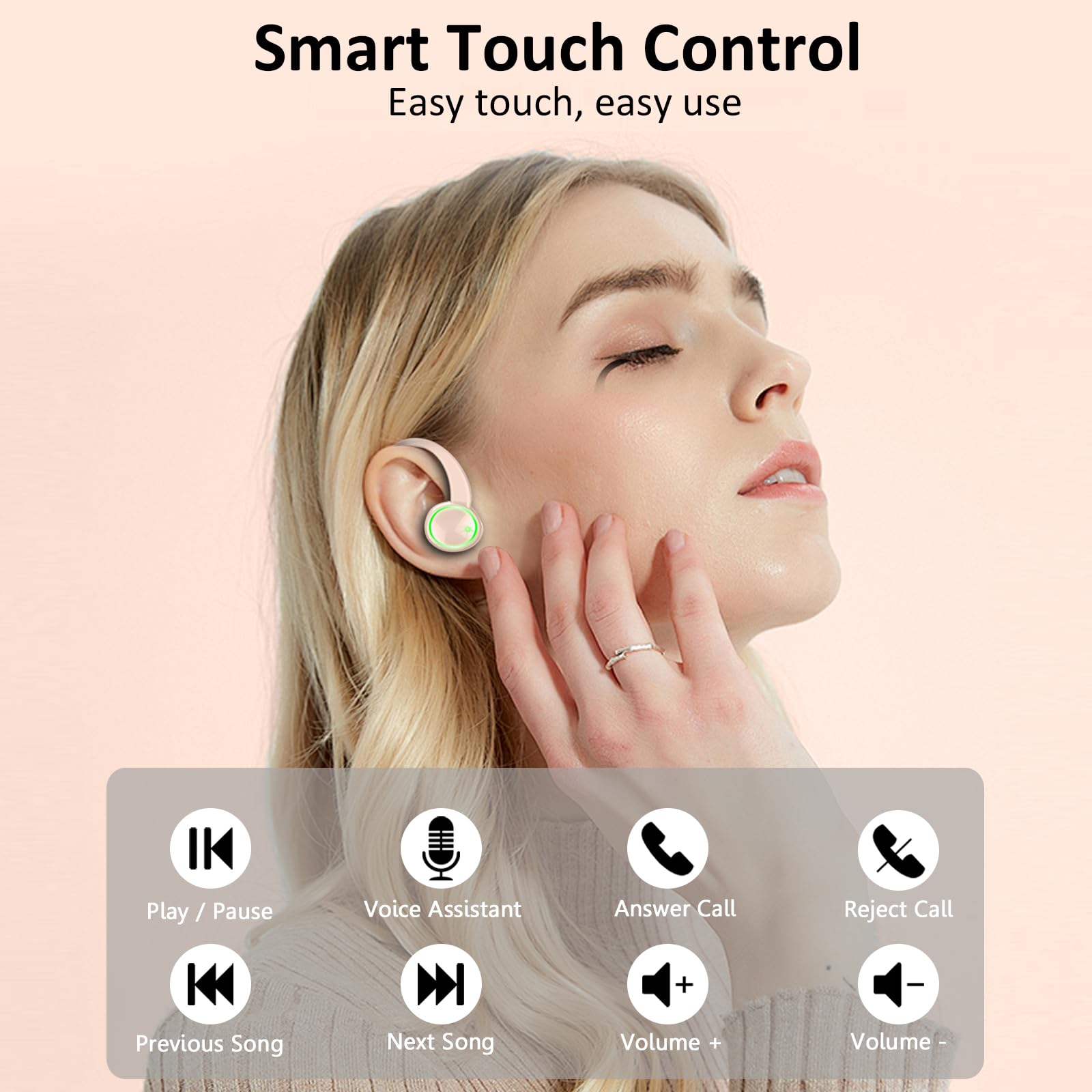 Wireless Bluetooth Earbuds for Sports with 50H Playback, ENC Noise Cancelling Mic & HiFi Stereo - IP7 Waterproof Over-Ear Headphones with Earhooks for Running, Workout, Gym, Travel & Daily Commute