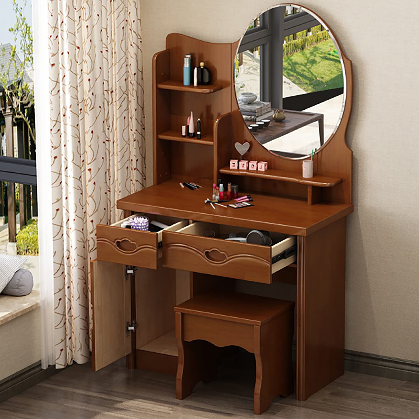 Elegant Vanity Desk Set with Mirror & 2 Storage Drawers - Large Dressing Table for Bedroom, Home Office, Makeup & Study - Perfect as Computer Laptop Writing Desk & Beauty Station