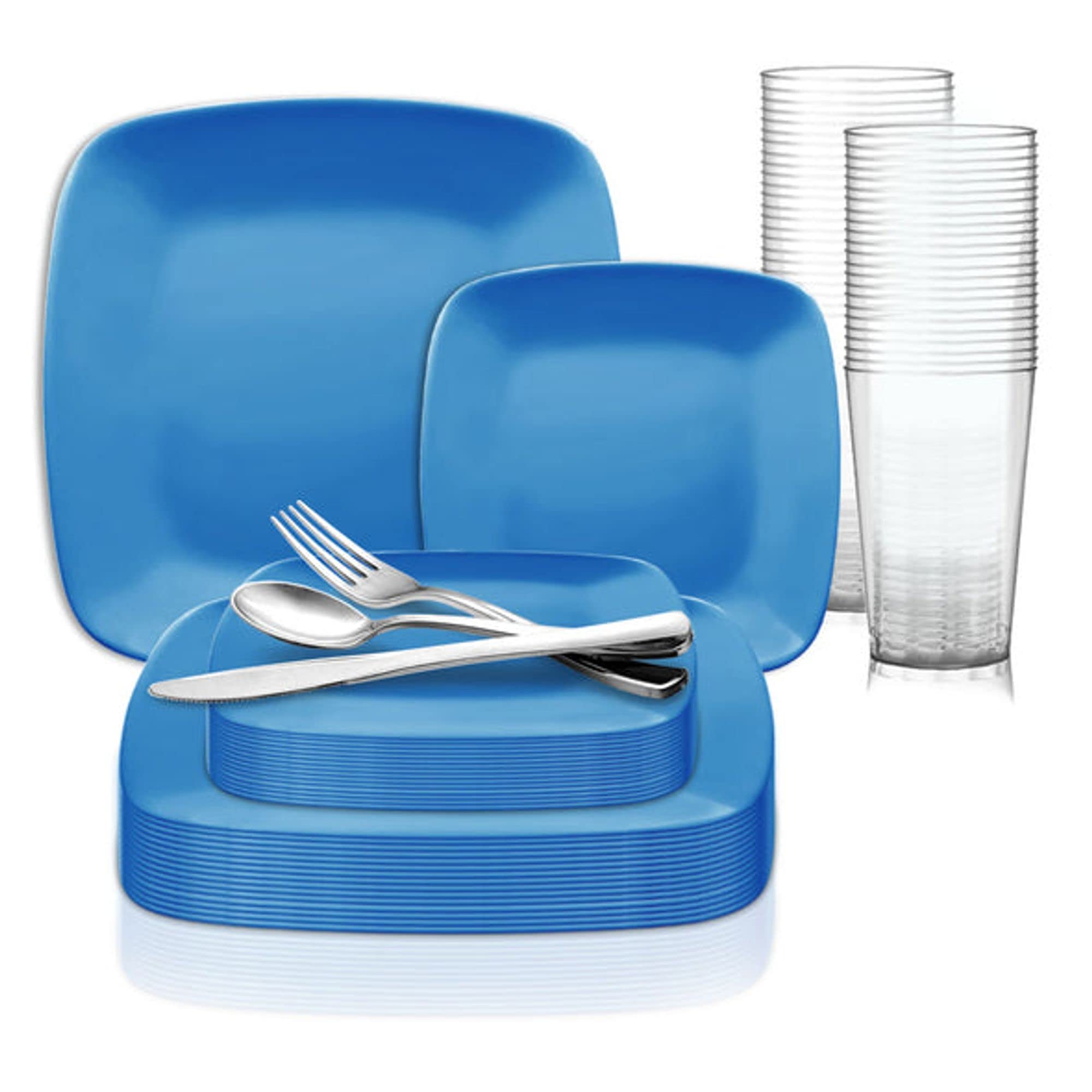 Elegant Disposable Plastic Party Dinnerware Set - 60-Piece Blue Tableware for Weddings, Events & Special Occasions | Includes Dinner Plates, Salad Plates, Cutlery (Forks, Knives, Spoons) & Cups | Perfect for Outdoor Parties, Catering & Large Gatherings