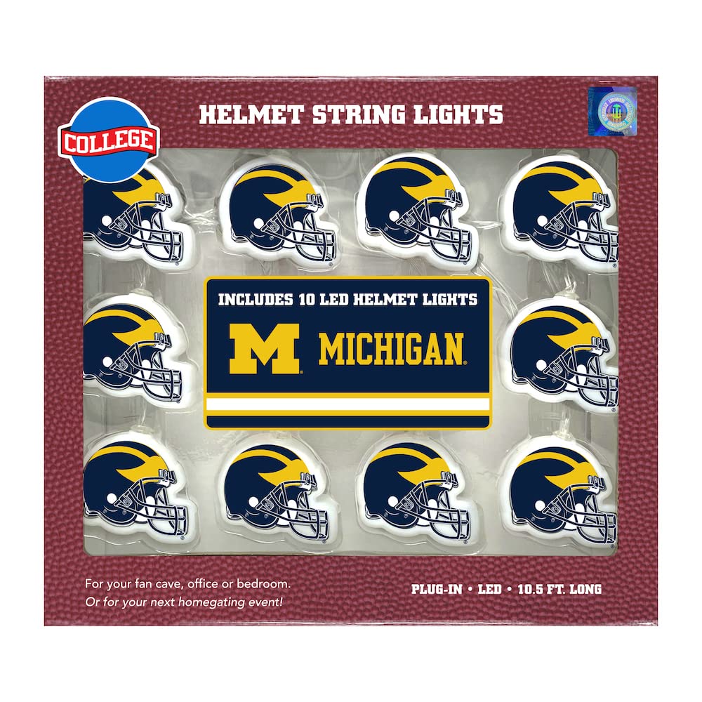 NCAA Michigan Wolverines LED Helmet String Lights - Team Color LED Rope Lights for College Football Party Decorations, Dorm Room, Game Night & Tailgating