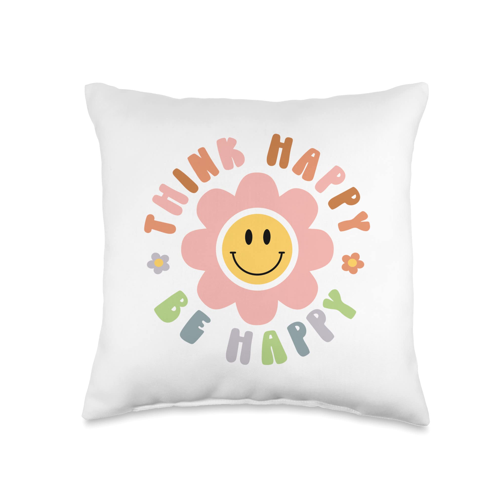 Be Happy Cute Daisy Smile Face Retro Groovy Throw Pillow - Soft Decorative Cushion for Living Room, Bedroom & Sofa - Perfect Home Decor Gift