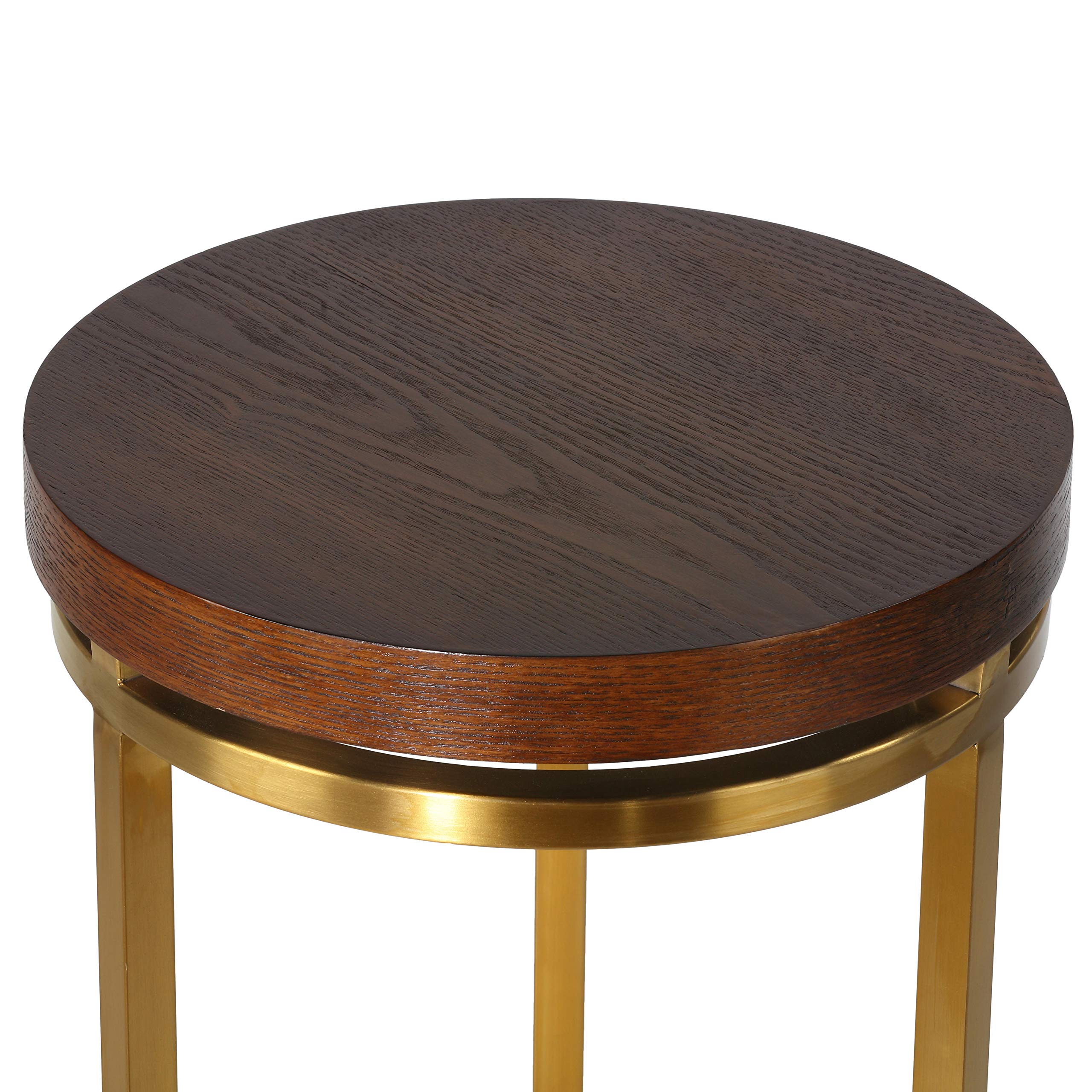 Cortesi Home Kufu Gold Stainless Steel and Wood Round Side Table - 14