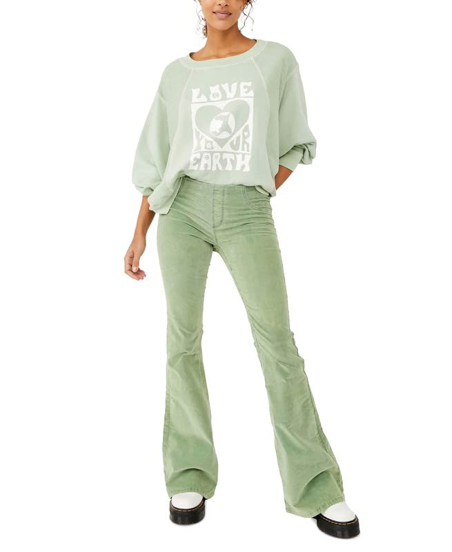Free People Women's High Waisted Pull-On Flare Corduroy Pants - Soft Stretch Comfort for Casual Outfits & Boho Style