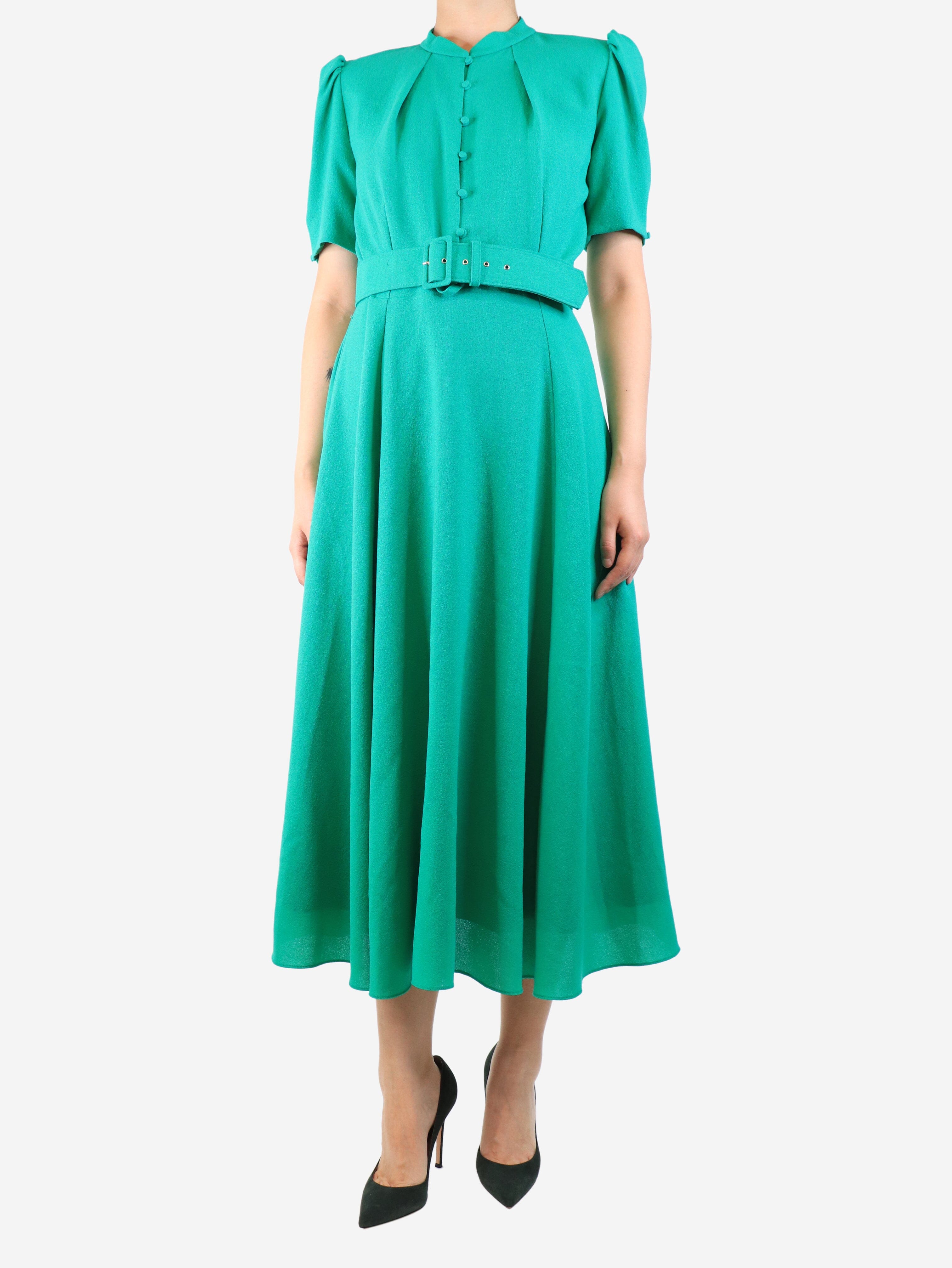 Beulah Green Crepe Midi Dress - UK Size 12 | Elegant Flowy Formal & Casual Wear for Women | Perfect for Office, Parties & Special Occasions