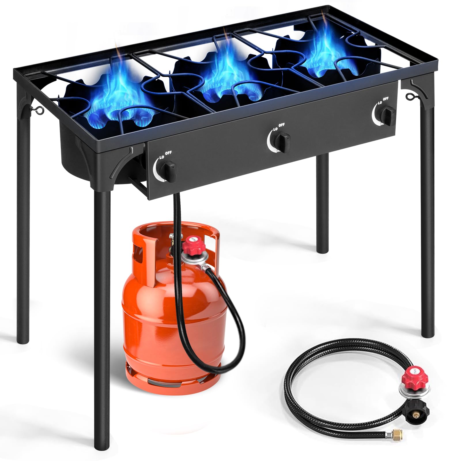Outvita 3 Burner Propane Gas Stove - 225,000 BTU Outdoor Camping Stove with Removable Legs & Adjustable Temperature Control - Perfect for Backyard BBQ, Picnics, Tailgating, and RV Cooking