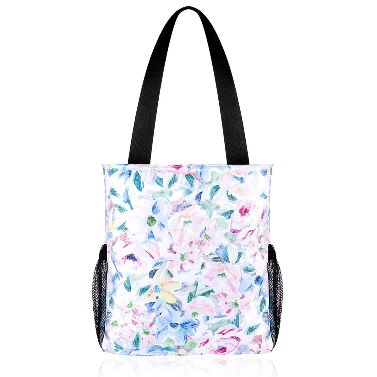 Stylish Floral Tote Bag for Women - Large Zippered Shoulder Purse with Pockets - Perfect for Work, School, Travel, Beach & Yoga Outings