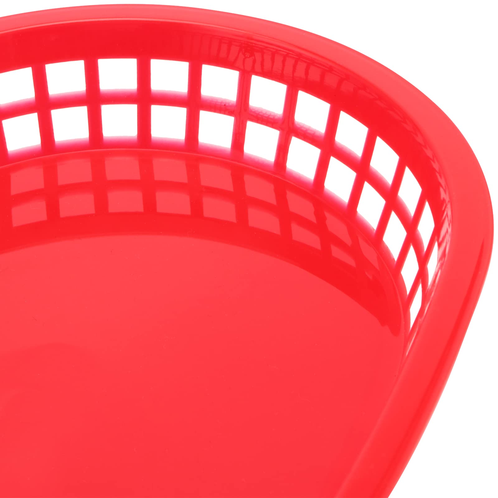 24-Pack 11x7 Inch Red Plastic Fast Food Serving Baskets - Oval Restaurant Deli Trays for Burgers, Hot Dogs, Sandwiches, Fries & BBQ | Perfect for Diners, Food Trucks, Catering & Party Snack Serving