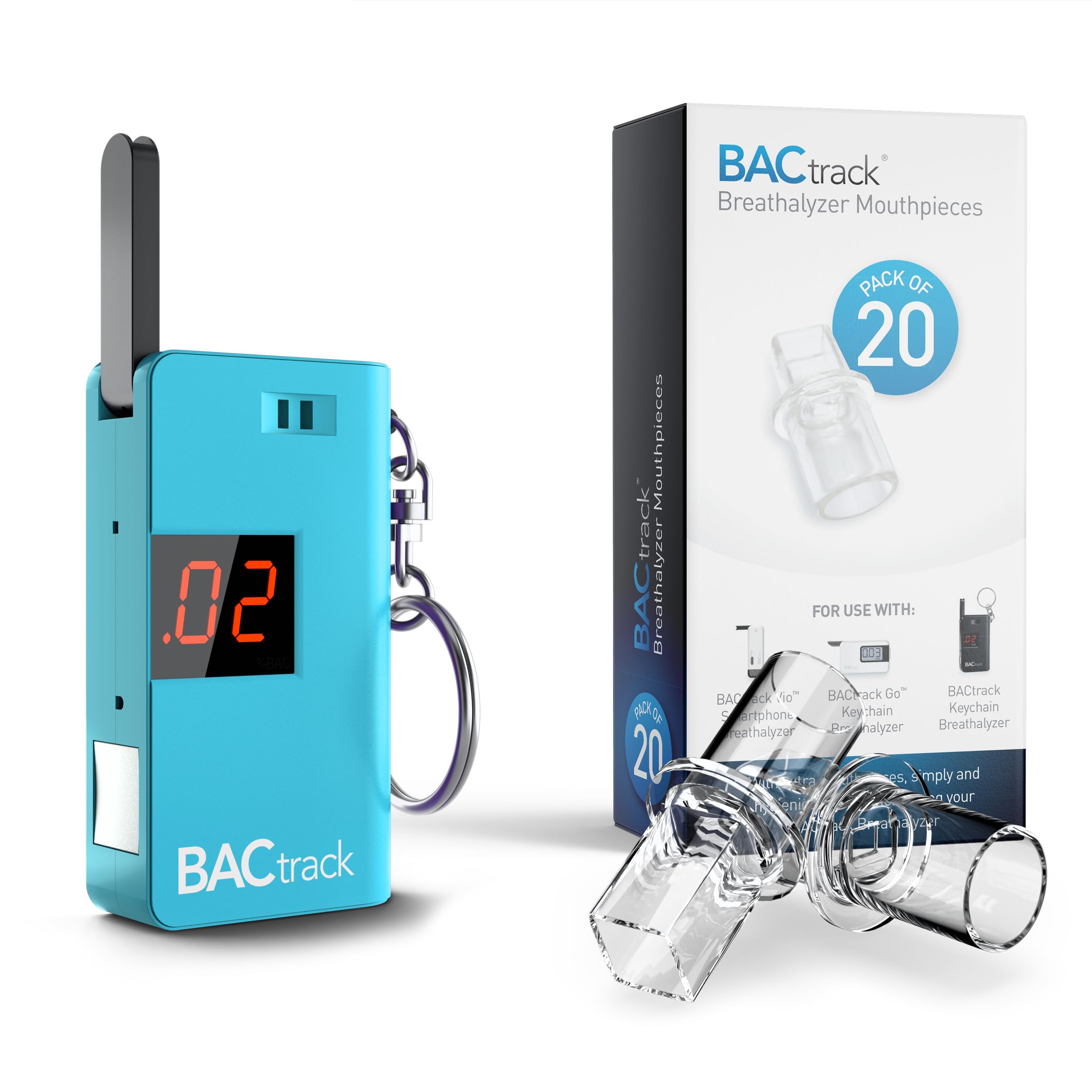 BACtrack Keychain Breathalyzer (Blue) with 20 Mouthpieces - Portable Alcohol Breath Tester for Personal & Professional Use - Perfect for Parties, Driving Safety, and Workplace Testing