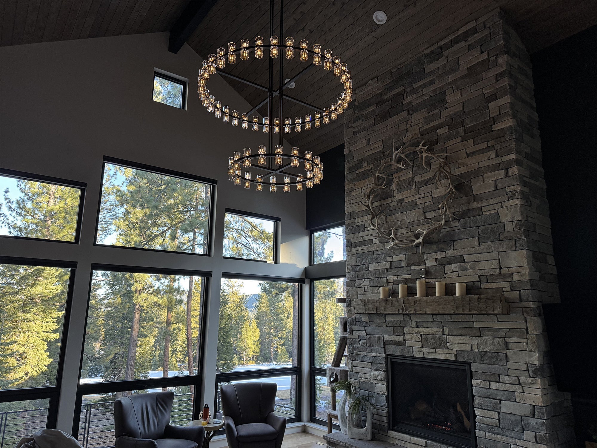 Elegant Aurora 2-Tier Round Wine Glass Chandelier with 60 Lights - Perfect for Dining Room, Kitchen Island, or Bar Decor