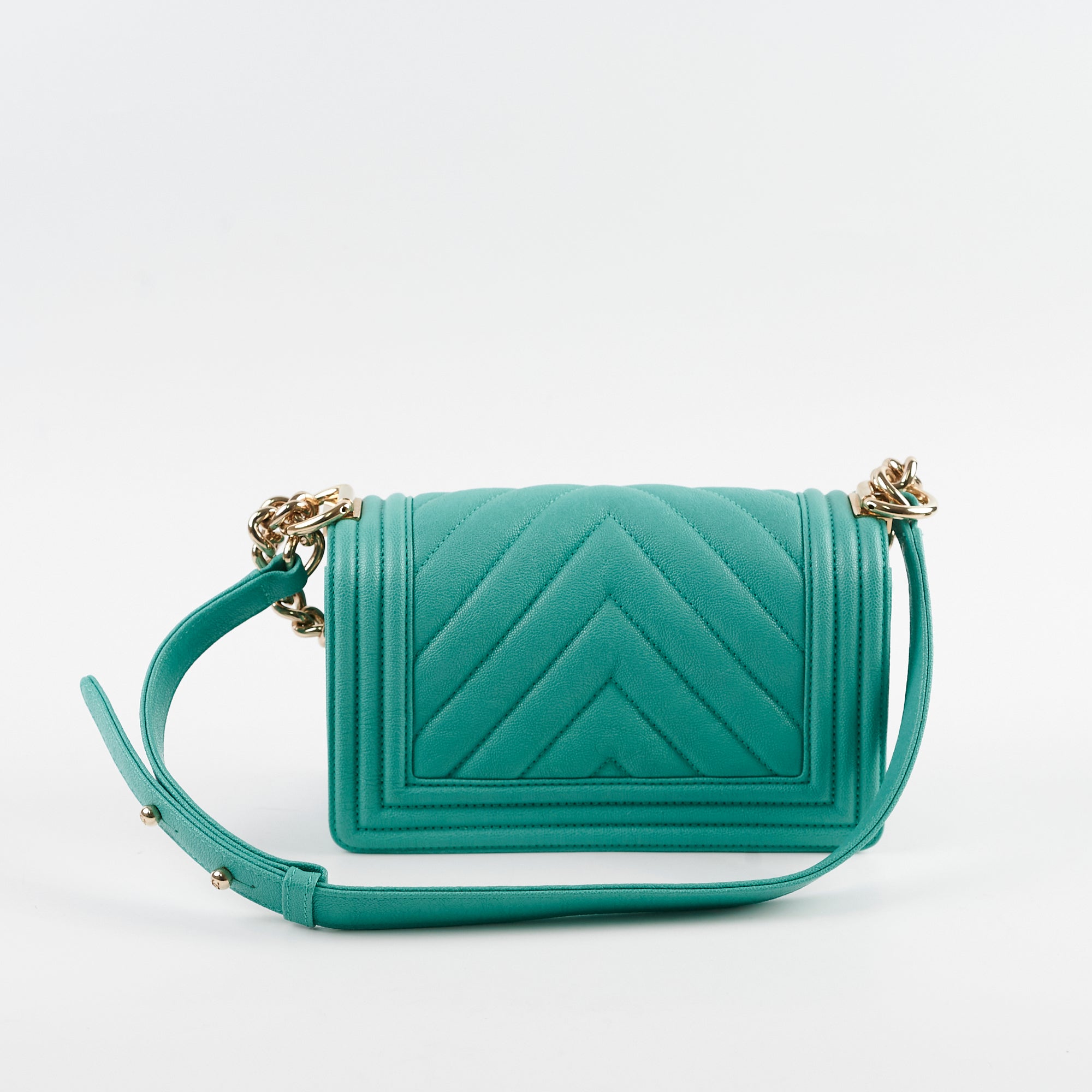 Chanel Chevron Caviar Leather Small Boy Bag in Turquoise - Luxury Crossbody Purse for Women, Perfect for Parties & Evening Events