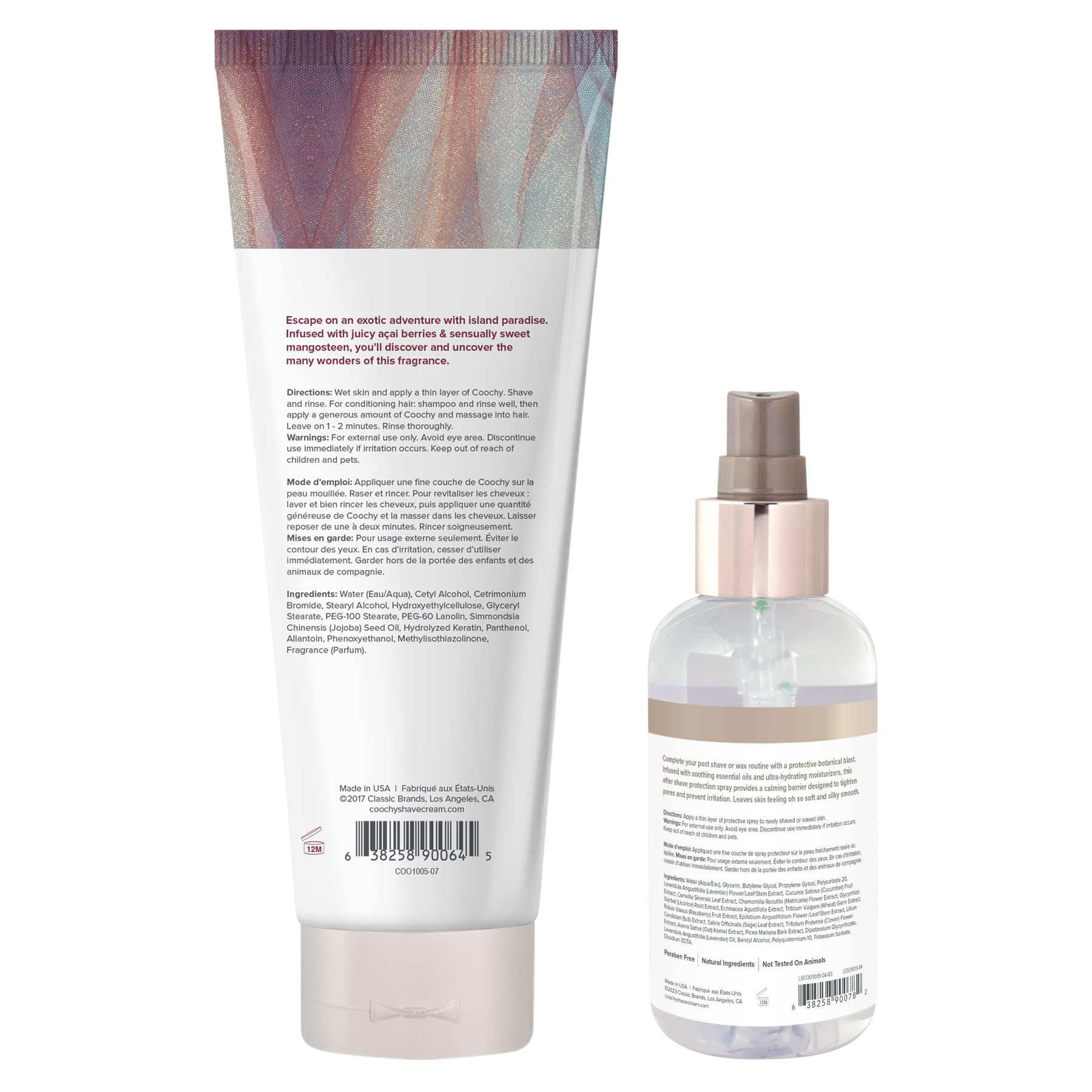 Coochy Rash-Free Shave Cream & After Shave Mist for Sensitive Skin | Anti-Bump Shaving Gel with Moisturizing Complex | Tightens Pores | Island Paradise & Botanical Blast Scent | Pack of 2 | Perfect for Smooth Legs, Bikini Line & Underarms