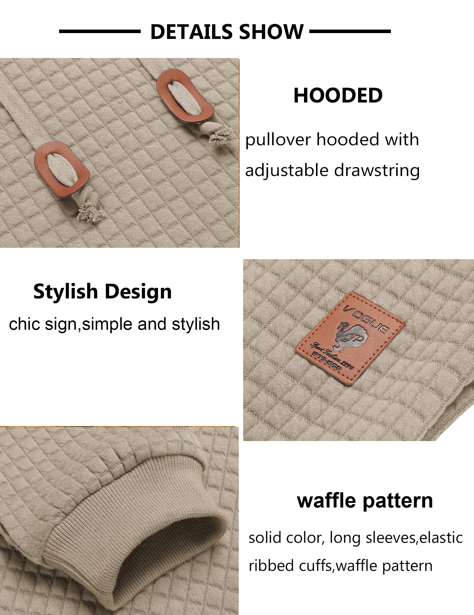 COOFANDY Men's Casual Hooded Sweatshirt - Long Sleeve Waffle Knit Pullover Hoodie with Drawstring | Perfect for Fall Winter Layering, Streetwear & Outdoor Activities