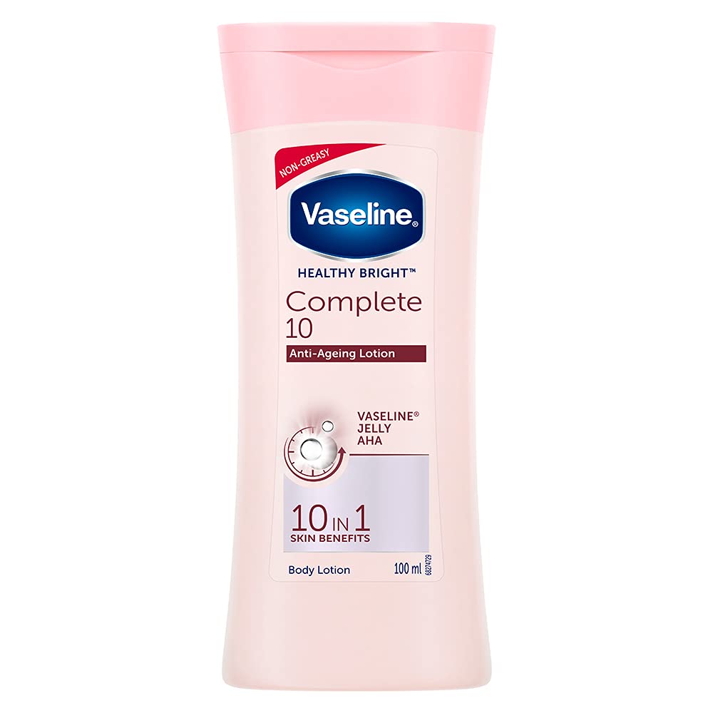 Vaseline Healthy Bright Complete 10 Body Lotion with Vitamin B3, AHA & Pro-Retinol - Anti-Aging Moisturizer for Glowing Skin - 200ml - Perfect for Daily Hydration & Nighttime Skincare Routine