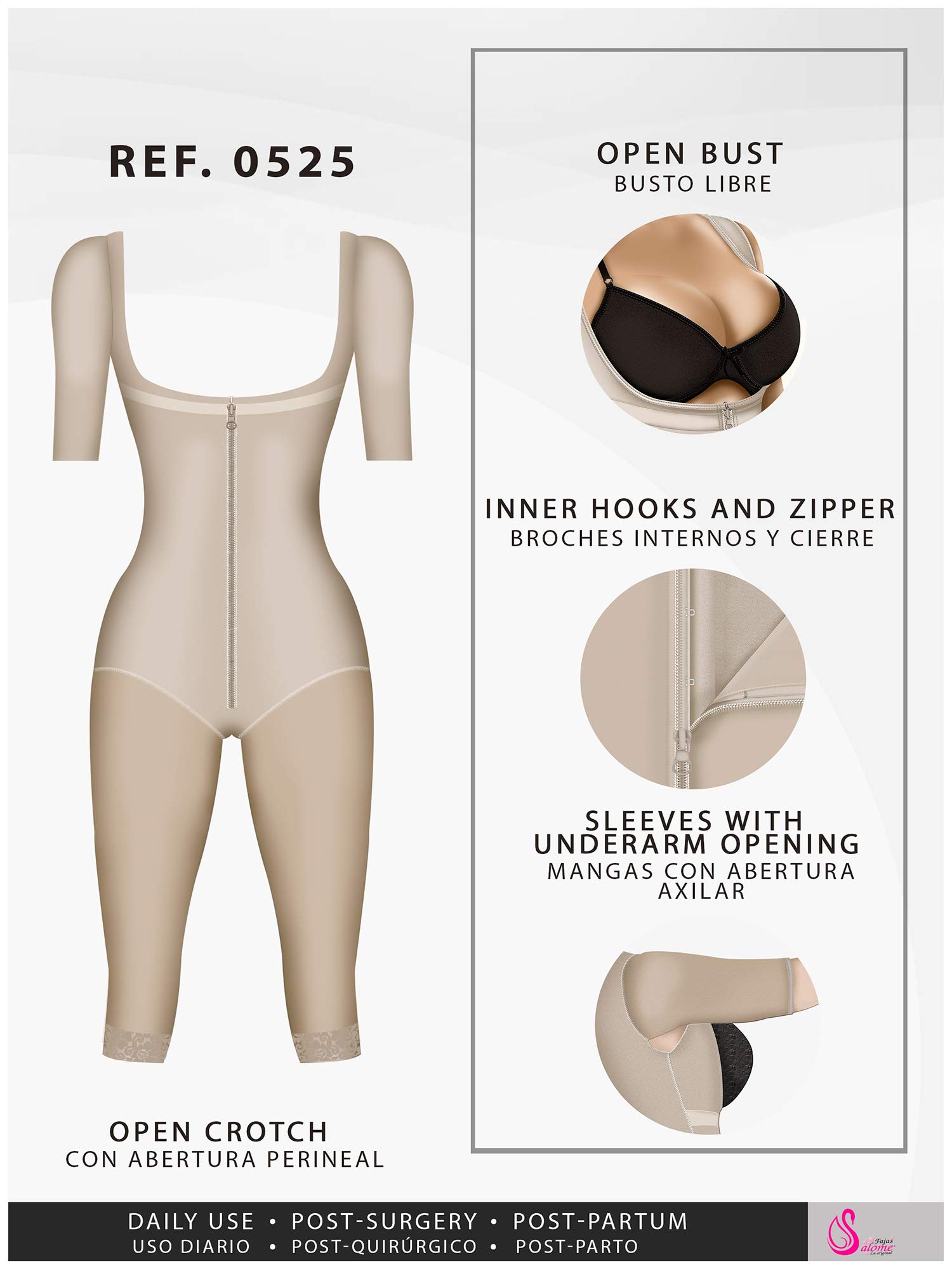 Post-Surgery Compression Garment for Liposuction Recovery - Colombian Fajas Salome 0525 - Ideal for Post-Op Healing, Tummy Control & Body Shaping