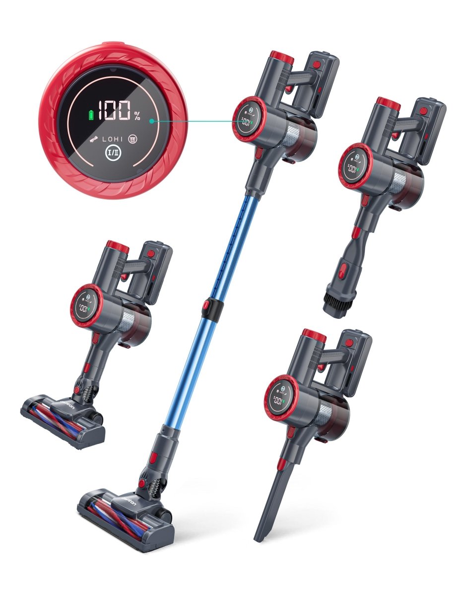 ASPIRON® Cordless Vacuum Cleaner CA028 - Powerful 25KPA Suction, 45 Min Runtime, Large LED Touch Display - Ideal for Hardwood Floors, Carpets & Pet Hair Cleaning