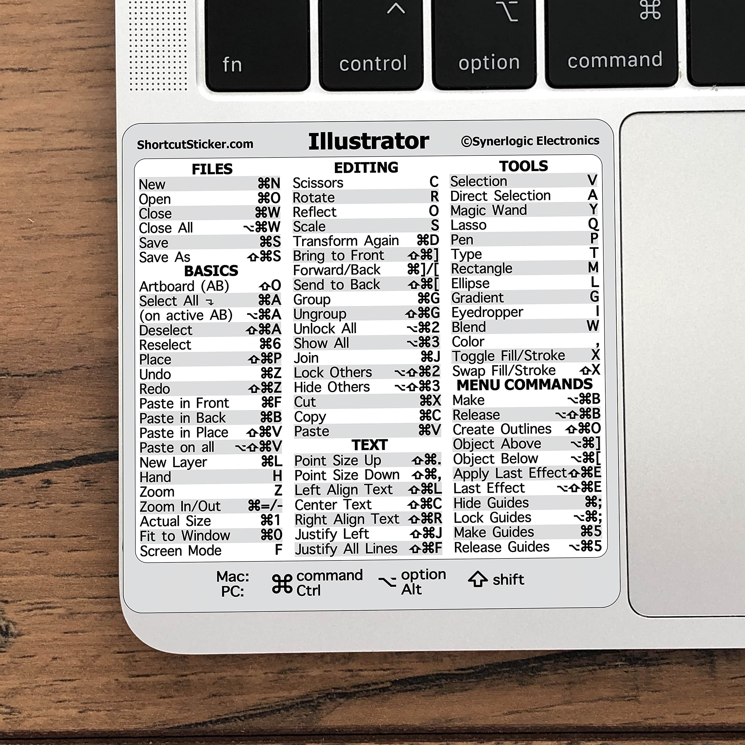 SYNERLOGIC Adobe Collection 7-in-1 Keyboard Shortcut Sticker - No-Residue Laminated Vinyl for MacBook & Windows PC - Photoshop, Illustrator, InDesign Shortcuts - Perfect for Graphic Designers & Video Editors