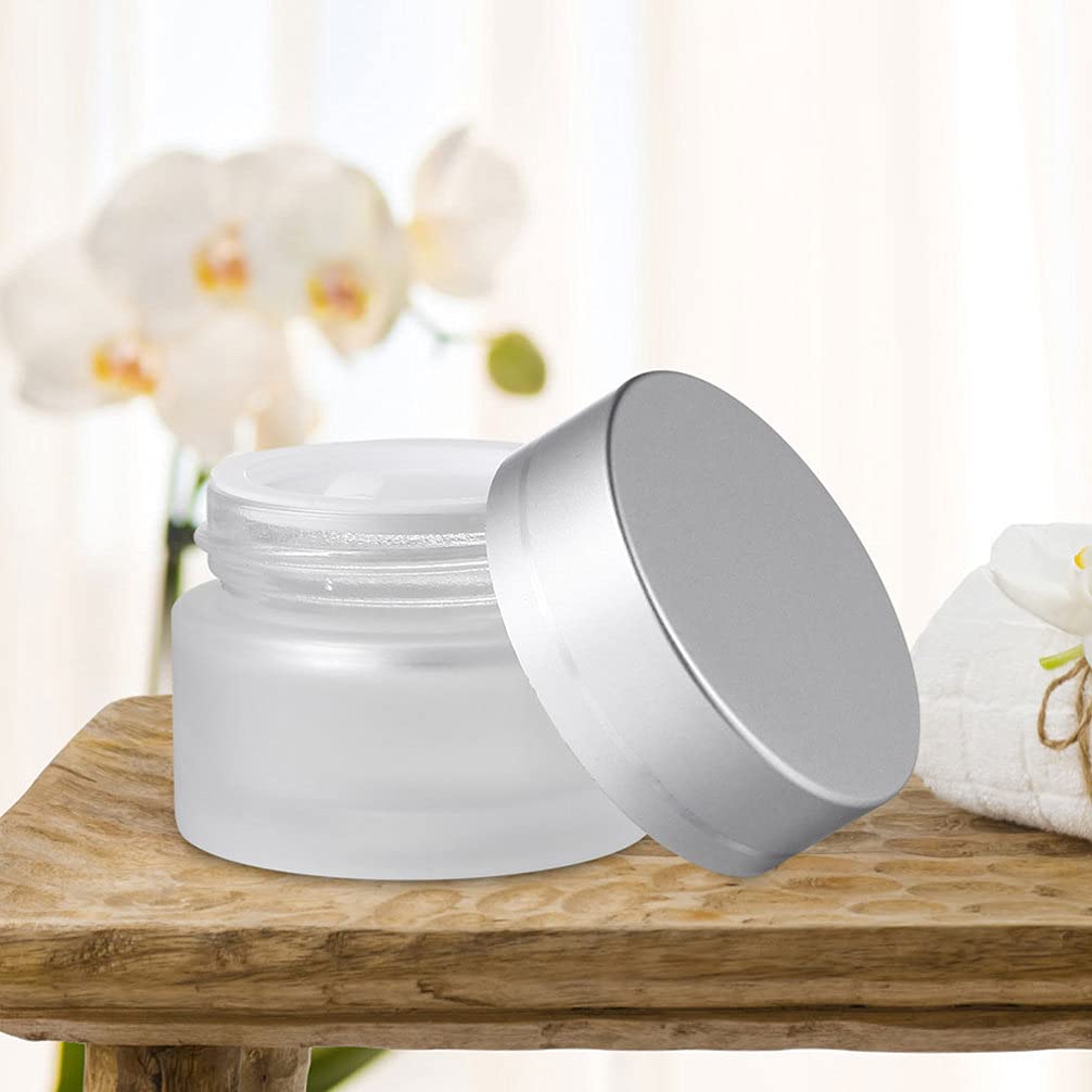 Lurrose 5-Piece Round Glass Cosmetic Jars with Lids - Clear Makeup Sample Containers for Creams, Lotions & Travel (White) - Perfect for DIY Beauty Products, Skincare Samples & Mini Travel Bottles