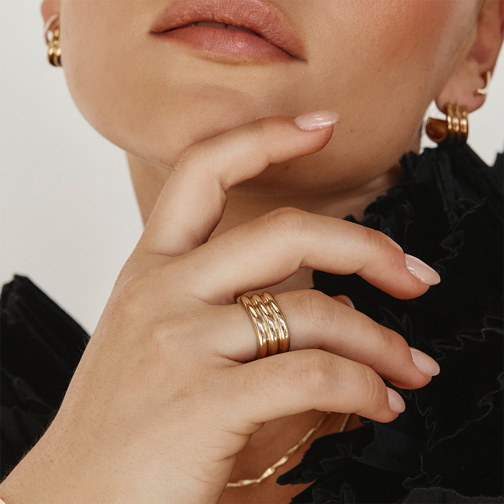 14K Gold Triple Wave Stackable Ring Set - Elegant Boho Jewelry for Women, Perfect for Everyday Wear, Layering & Special Occasions