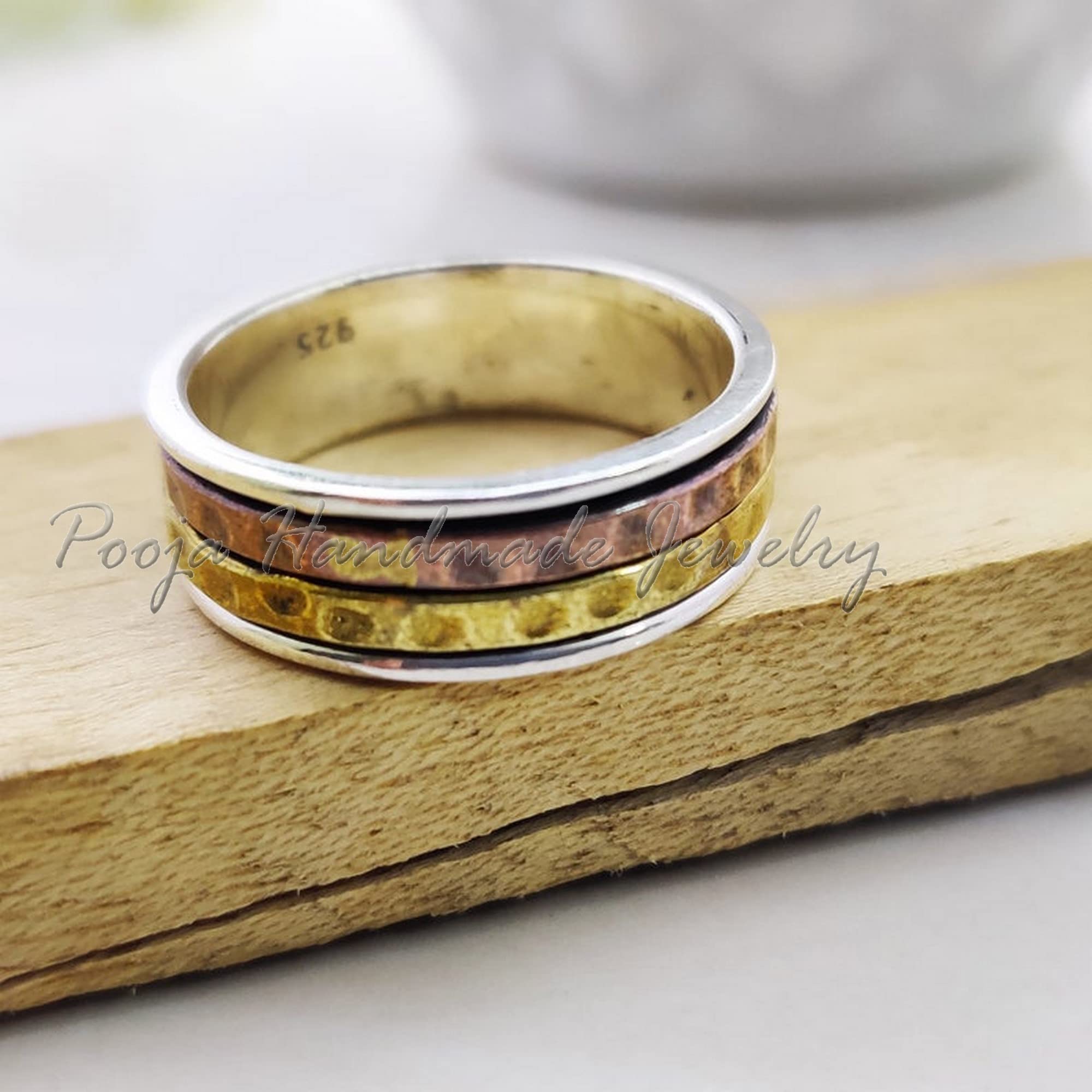 Hammered Spinner Ring for Women - 925 Sterling Silver Anxiety Relief Ring - Handmade Wide Spinning Thumb Ring - Meditation & Stress Relief Jewelry - Perfect Anniversary, Promise Gift for Her - Great for Yoga, Mindfulness & Daily Wear