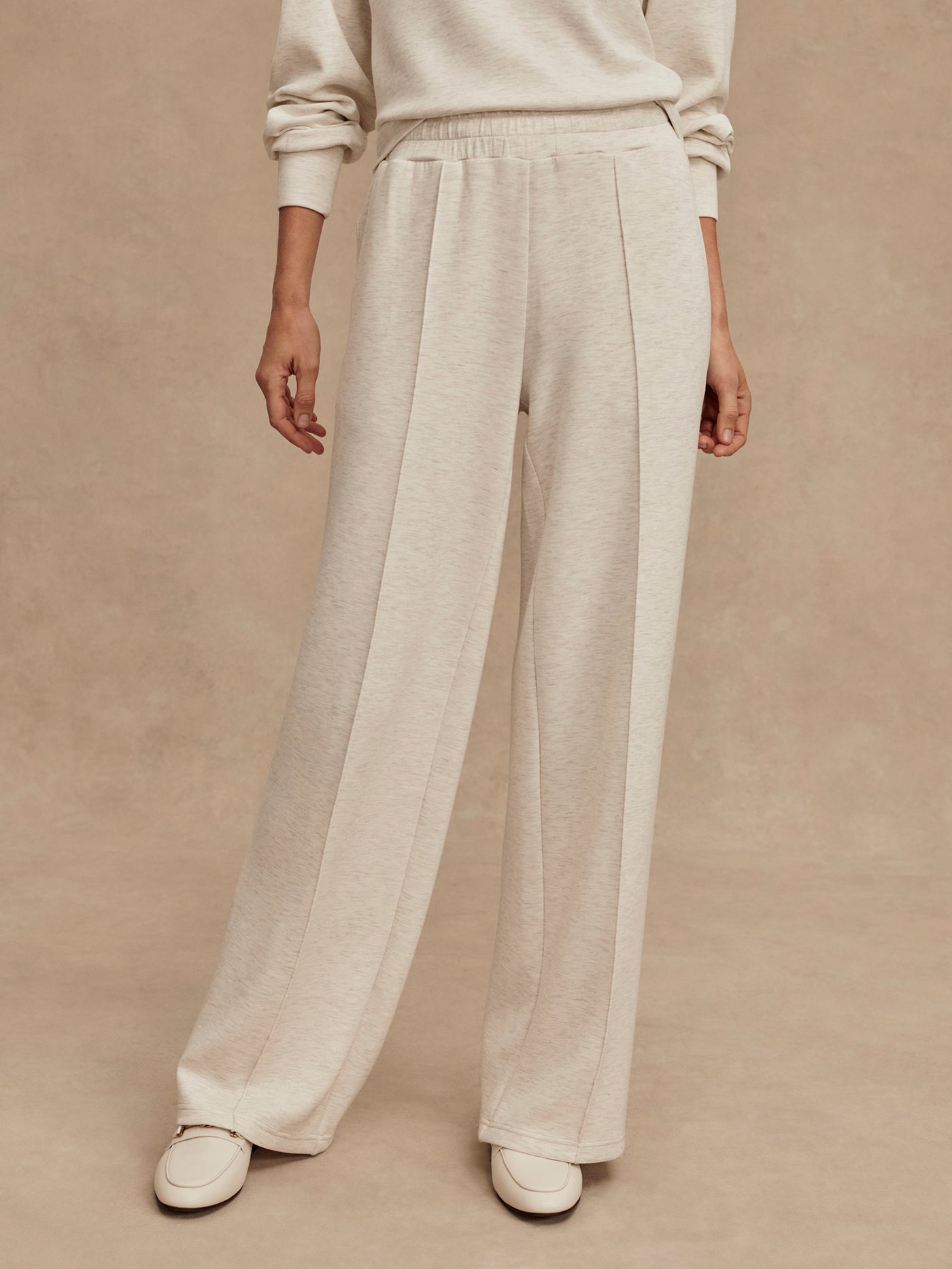 Varley Women's Wide Leg Pants Size 30 in Ivory Marl - Comfortable High Waisted Trousers for Work, Office & Casual Wear