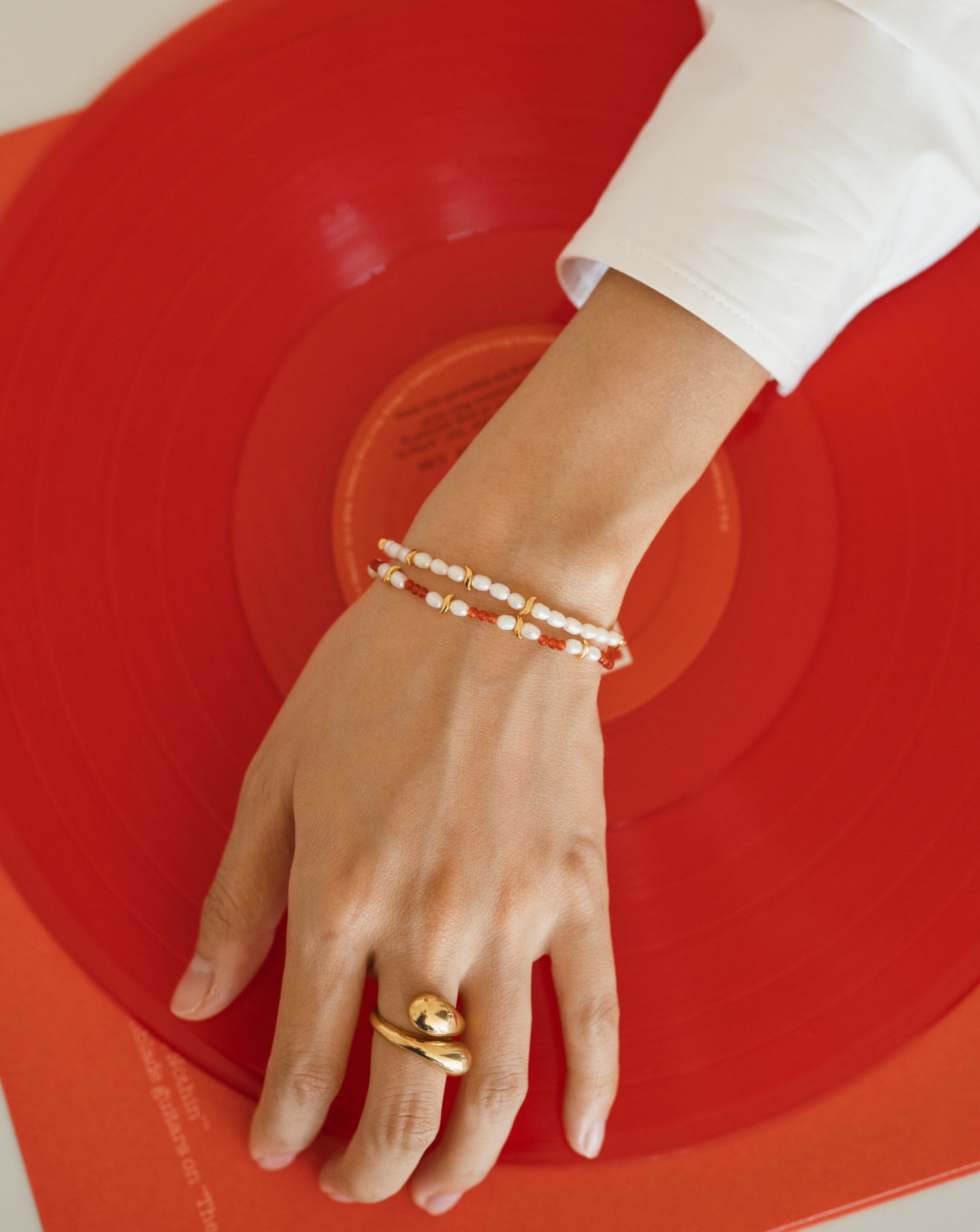 Savi Seed Pearl Beaded Bracelet with Red Quartz | Elegant Handmade Jewelry for Women | Perfect for Weddings, Parties & Everyday Wear