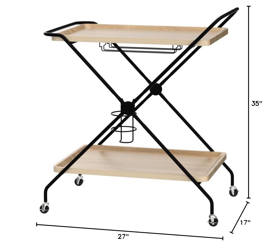 **IRONCK 2-Tier Industrial Bar Cart with Wheels - Mobile Kitchen & Liquor Cart with Glass Holder - Beige/Black - Perfect for Living Room, Dining Room & Home Bar**