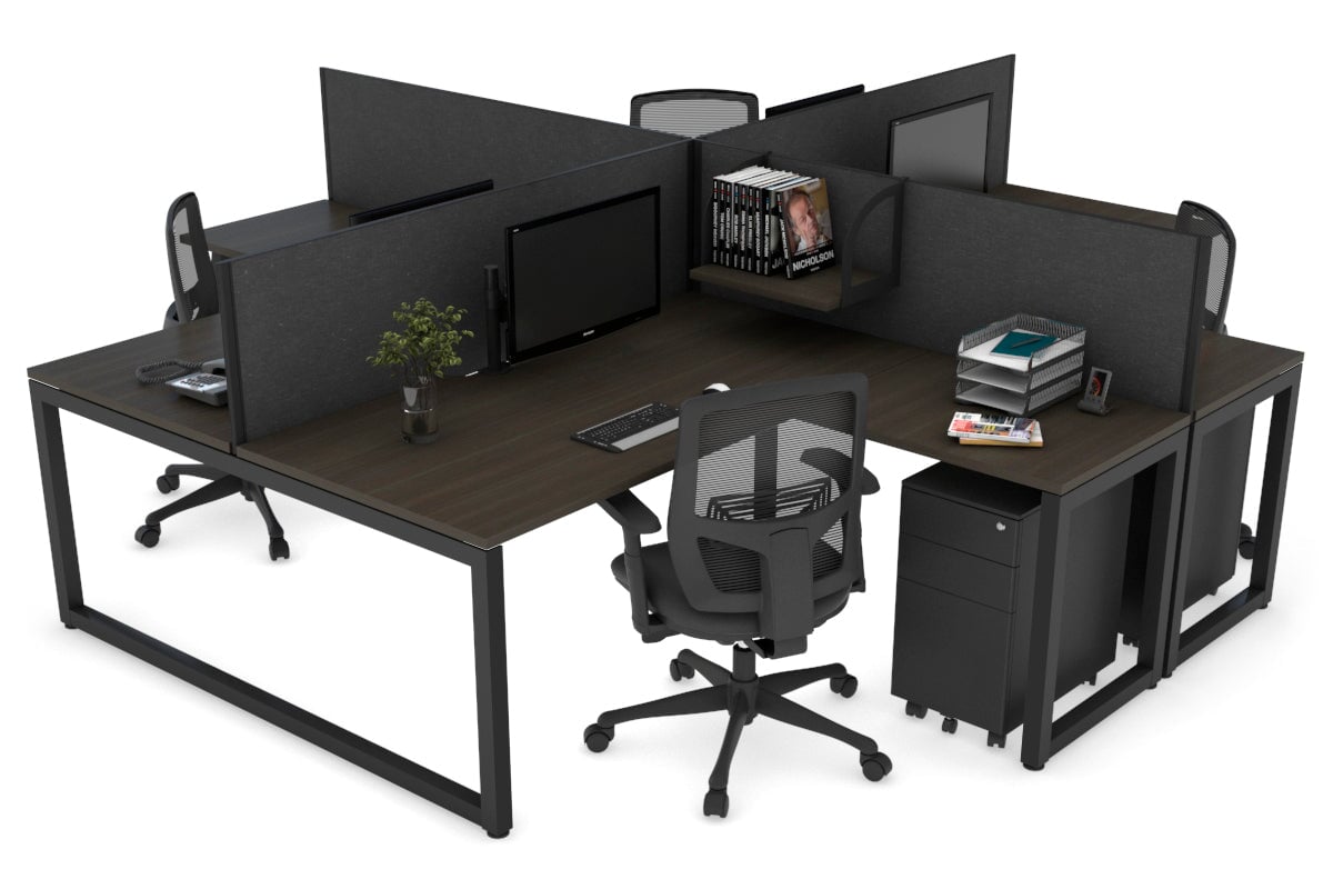 Quadro Loop Legs 4-Person Corner Workstation Desk - 1600L x 1800W with Cable Management Scallop | Office Furniture for Collaborative Workspaces & Team Meetings