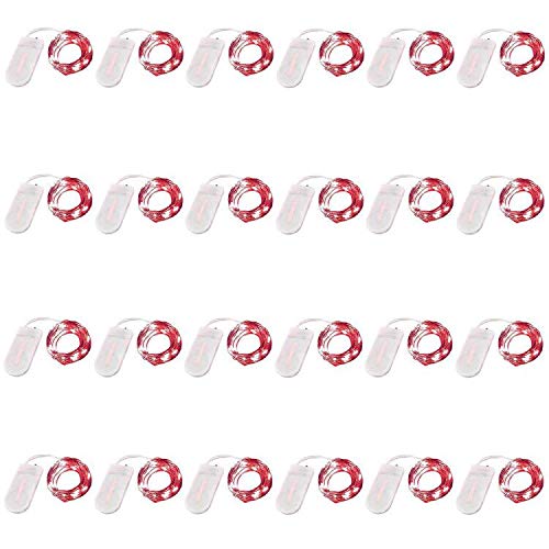 24 Pack Fairy Lights Battery Operated - 6.6ft 20 LED Mini String Lights with Silver Wire | Starry Decorative Lights for DIY, Wedding, Party, Festival, Halloween & Christmas Decorations | Perfect for Bedroom, Garden, Patio and Holiday Displays (Red)