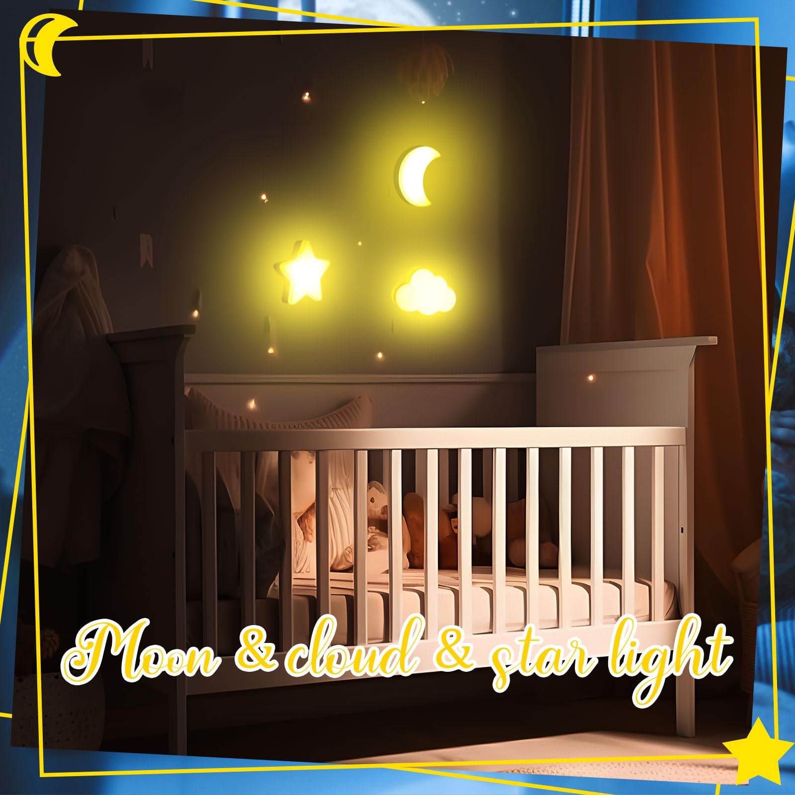 Mudder 4-Pack LED Night Lights - Star, Moon & Cloud Plug-in Wall Lights with Auto Sensor for Nursery, Baby Shower, Birthday & Wedding Decor (Yellow & White) - Perfect for Kids' Rooms, Hallways & Bedrooms
