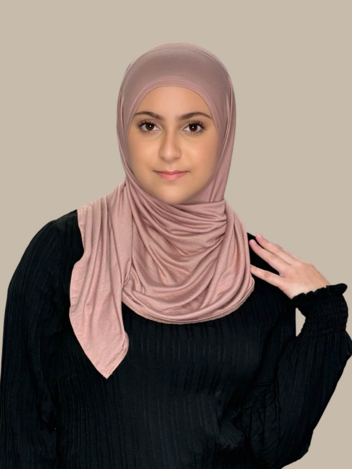 Modish Girl Pre Sewn Jersey Hijab - Dusty Rose Color, Soft & Comfortable Muslim Headscarf for Women - Perfect for Daily Wear, Prayer, and Special Occasions