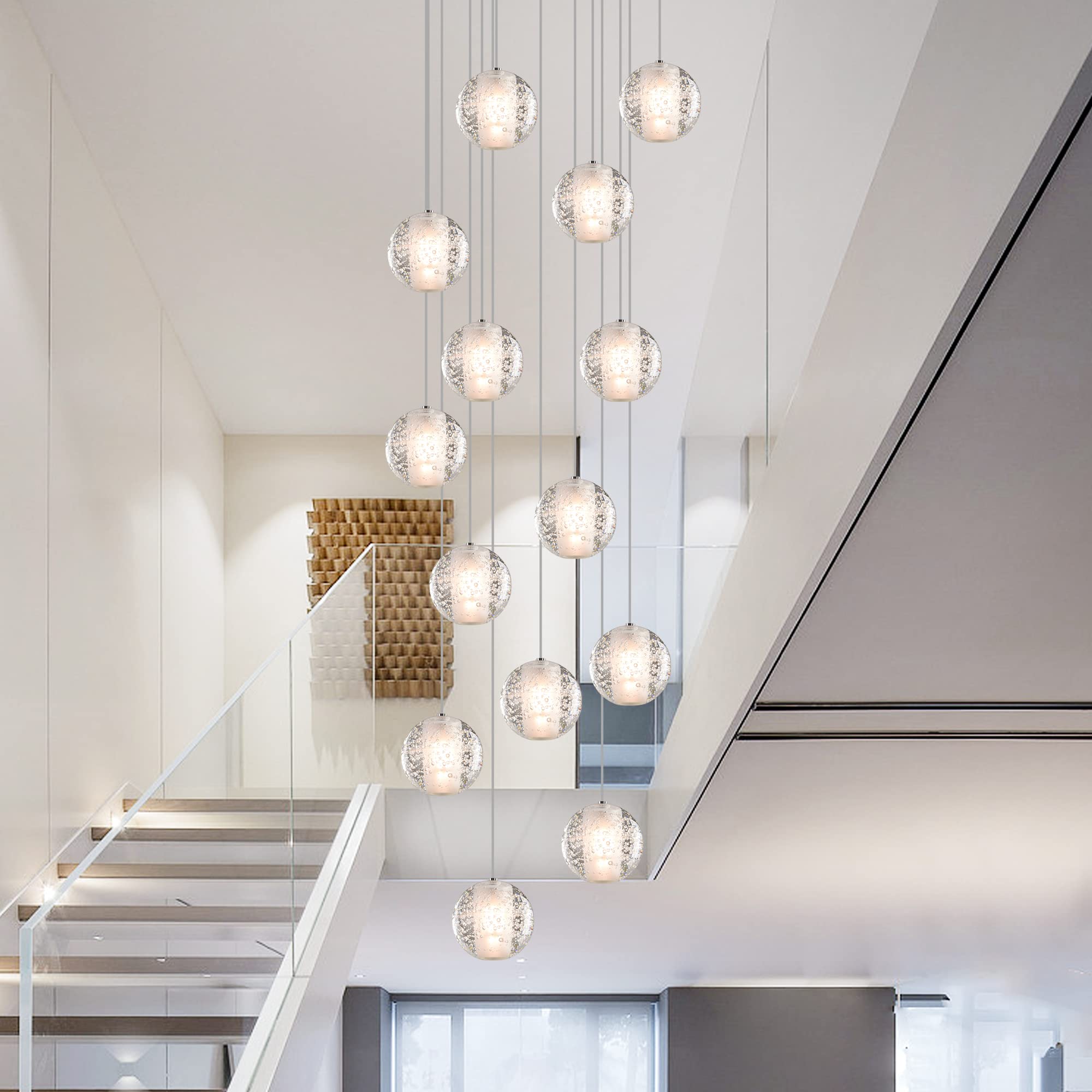 Upfelw 14-Light Modern Crystal Chandelier - Large Raindrop Bubble LED Pendant Light Fixture for High Ceiling, Chrome Finish | Perfect for Foyer, Staircase & Living Room Lighting