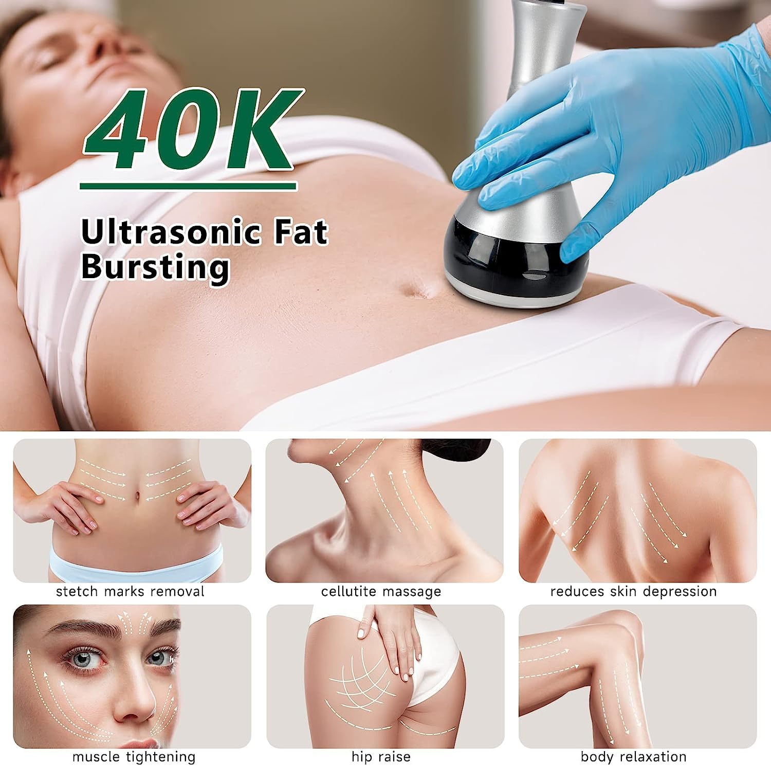 40K Cavitation & RF Slimming Machine - 3-in-1 Body Contouring Device for Face & Whole Body - Anti-Cellulite Massager for Fat Reduction & Skin Tightening - Perfect for Home Spa & Professional Beauty Treatments