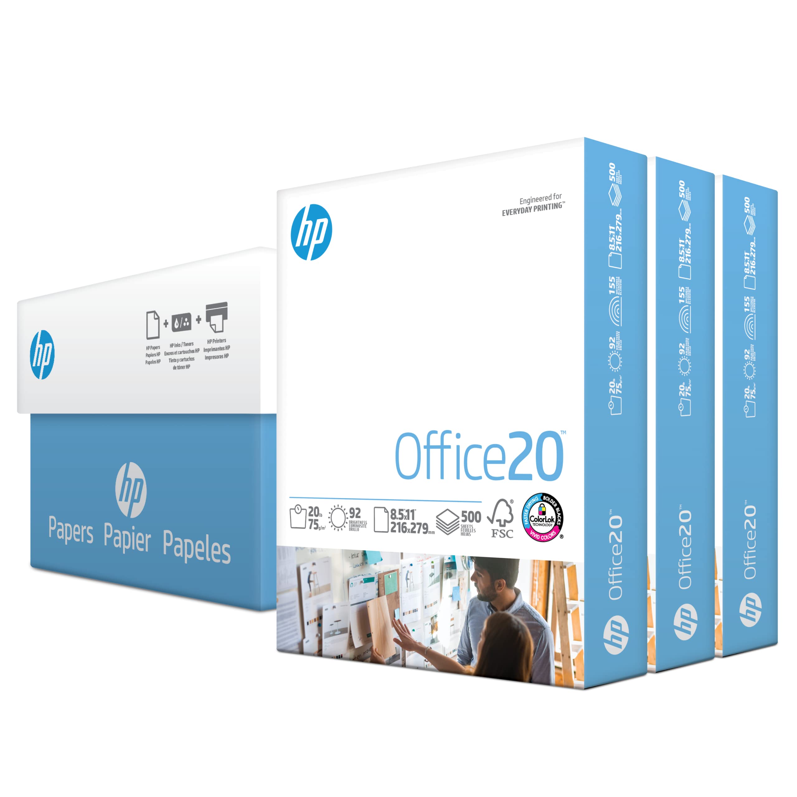 HP Printer Paper 8.5 x 11 Inches, 20 lb Bond Weight, 3 Ream Case (1500 Sheets), 92 Brightness, FSC Certified, Made in USA - Premium Copy Paper for Office, School, Home Printing & Photocopying