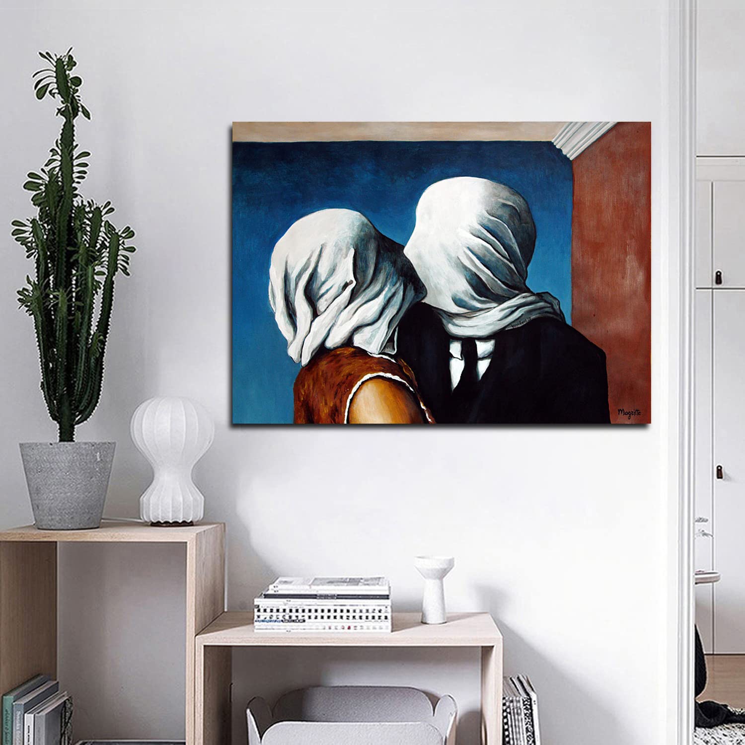 Rene Magritte The Lovers Framed Canvas Art Print - Surrealism Wall Decor for Home, Office & Bedroom - Ready to Hang - Perfect for Modern Living Rooms & Art Galleries
