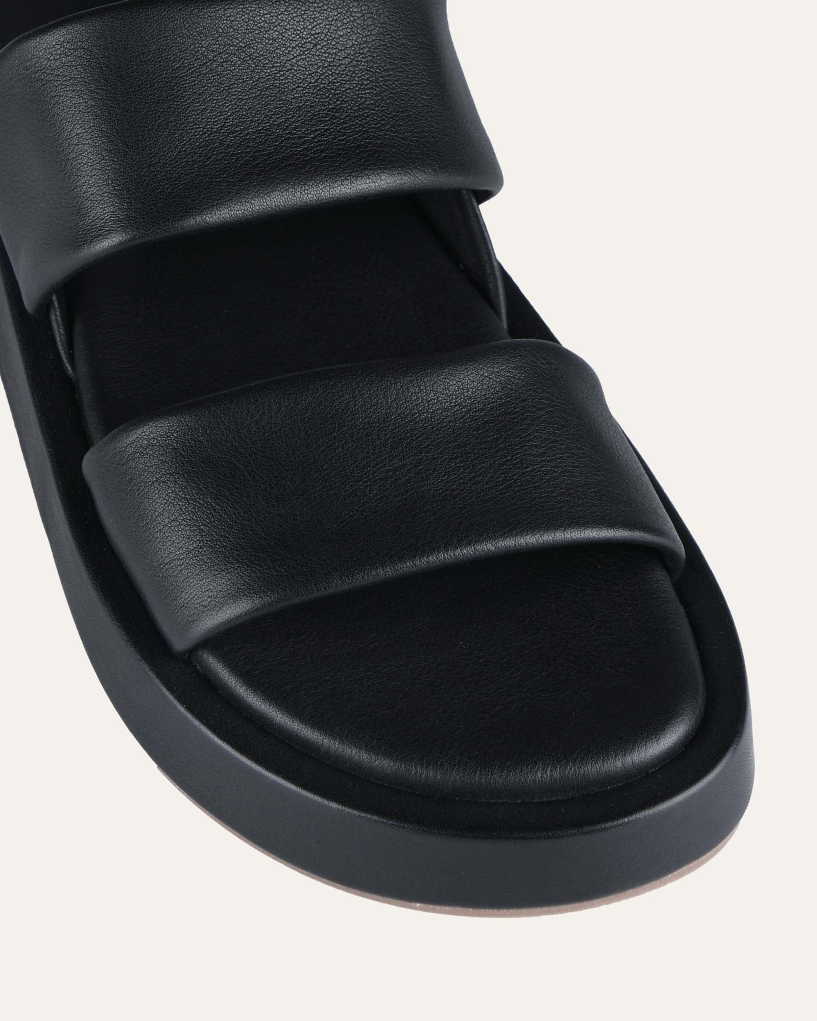 Dana Black Leather Flat Sandals for Women - Comfortable Casual Summer Shoes for Beach, Walking, and Outdoor Activities