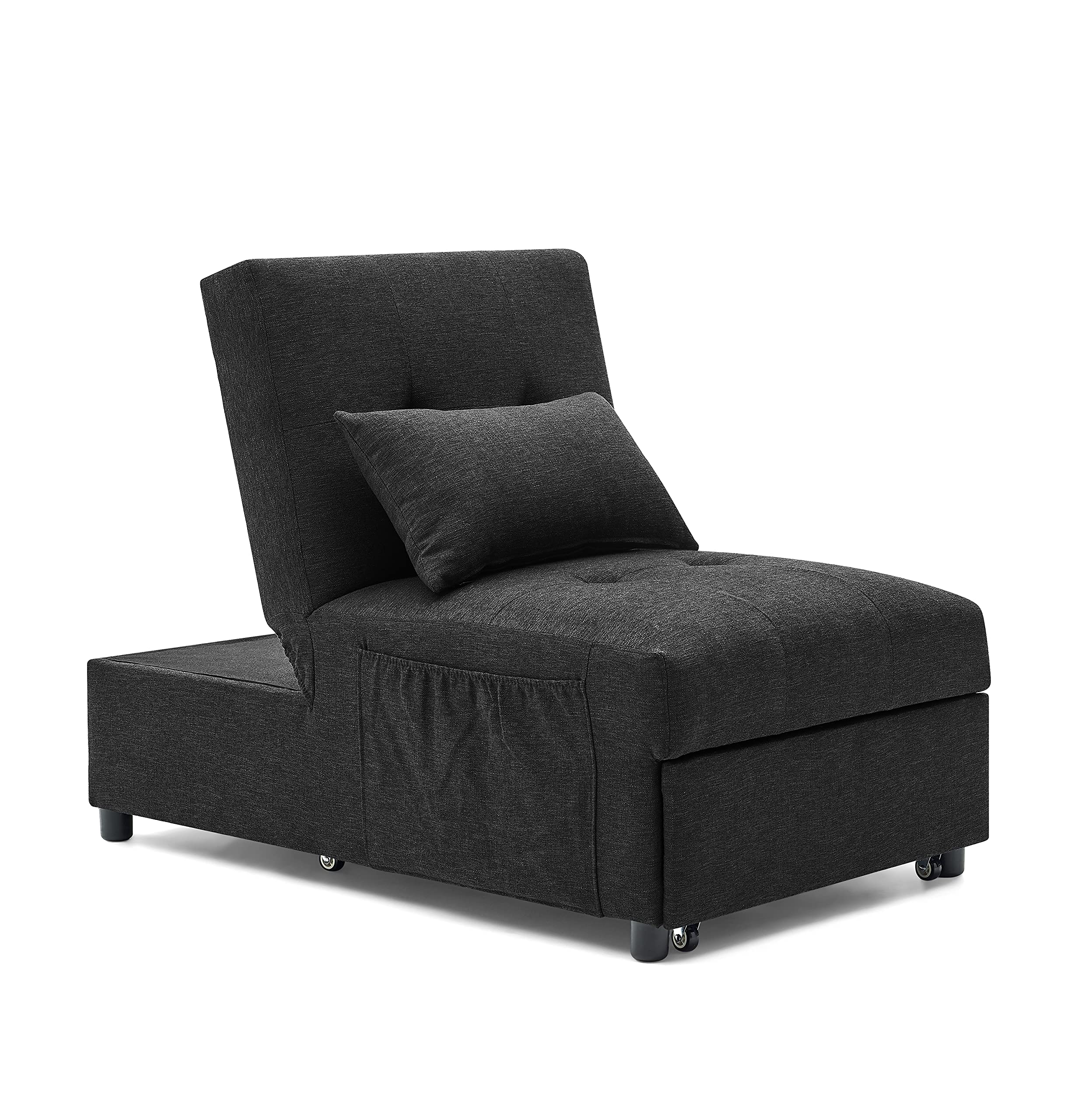 DEAR CARBON 4-in-1 Folding Ottoman Sleeper Sofa Bed - Convertible Chair, Chaise Lounge & Space-Saving Furniture for Small Apartments (Black) | Perfect for Studio Living Rooms, Guest Beds & Compact Spaces