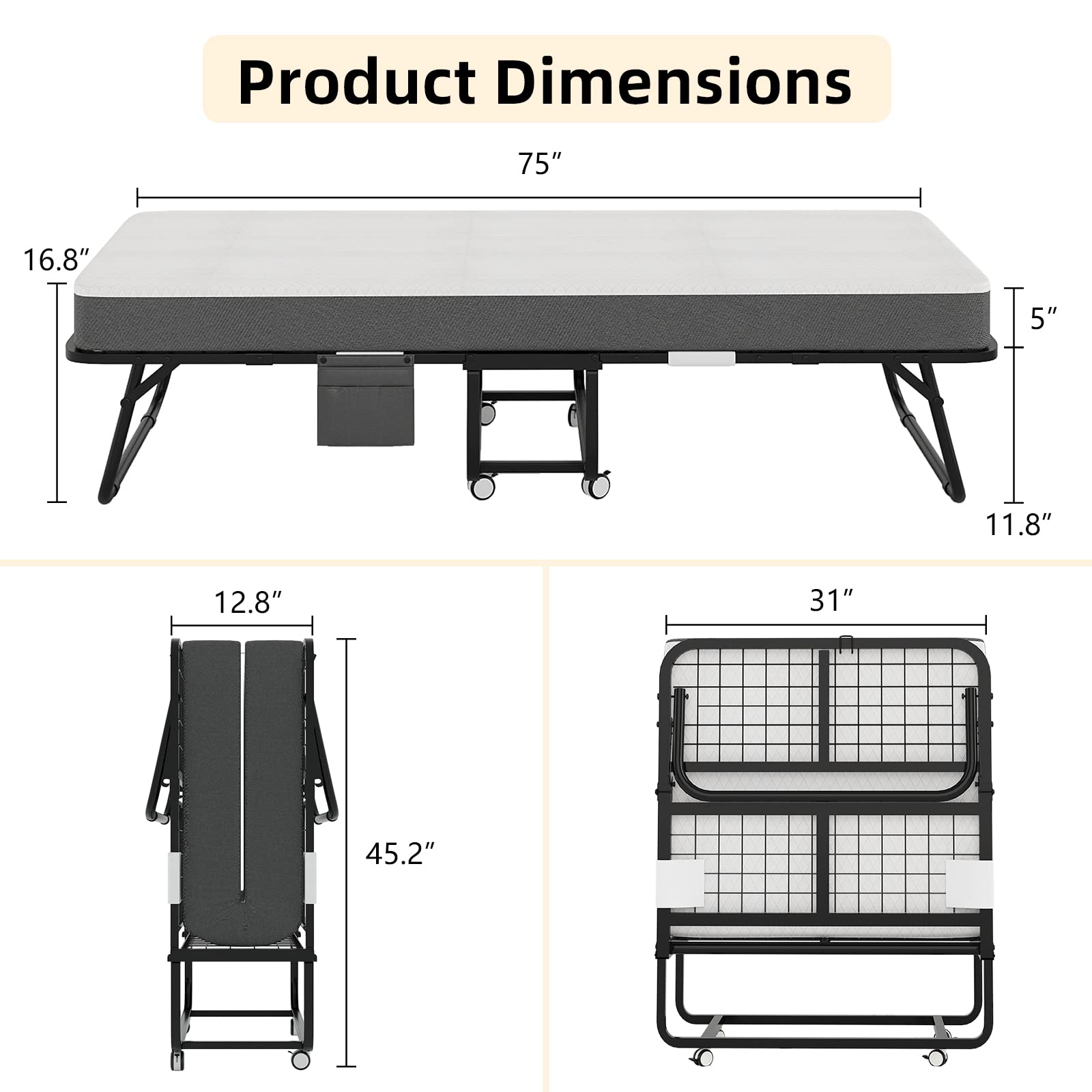 CAIYUN Folding Bed with 5
