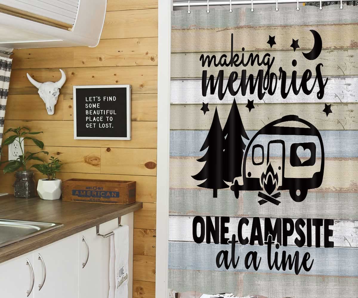 Farmhouse RV Shower Curtain - 36x72 Inch Camping Bathroom Decor with Hooks for Travel Trailers & Campers
