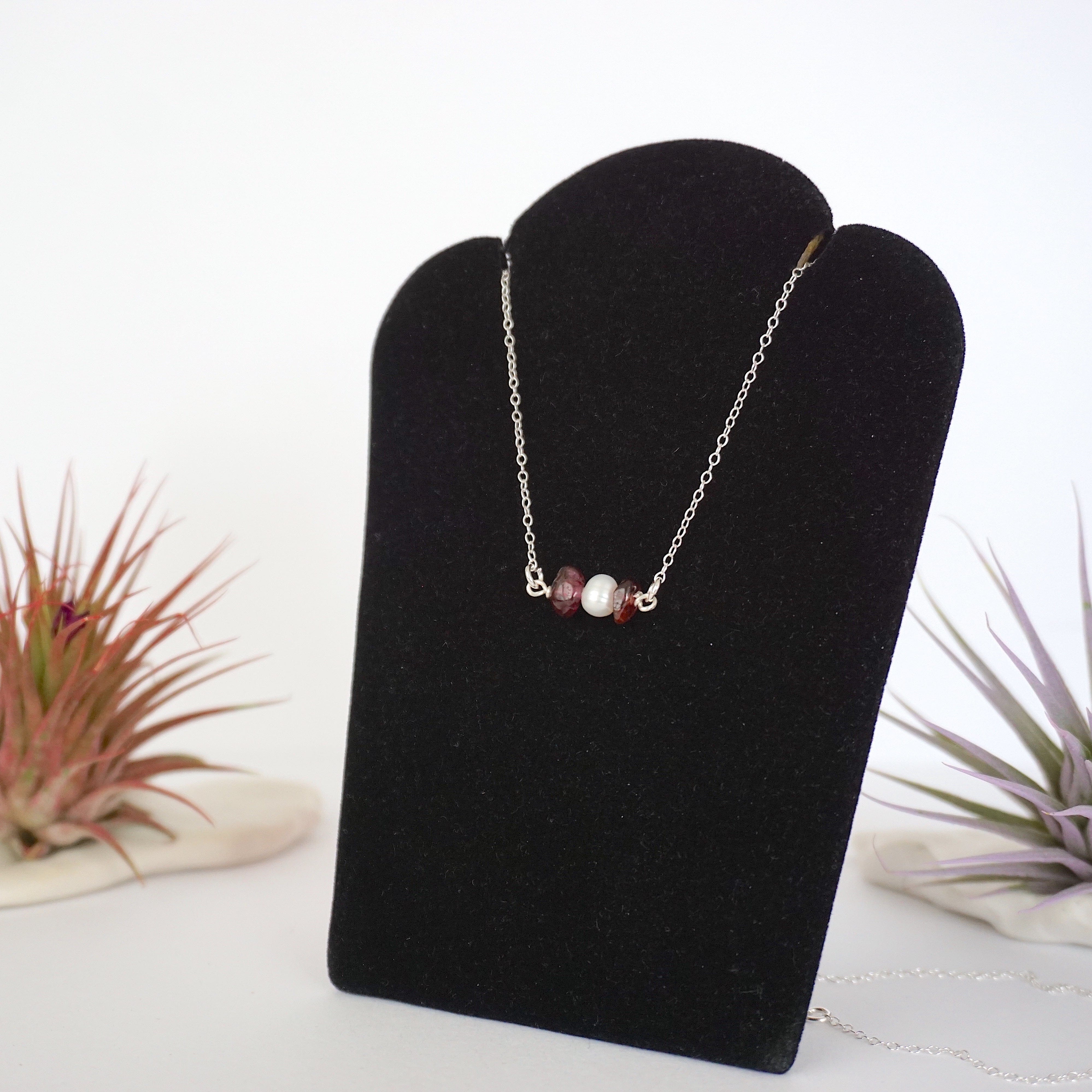 Garnet & Pearl Charm Necklace for Women - Elegant Birthstone Jewelry Gift for Anniversary, Valentine's Day & Special Occasions